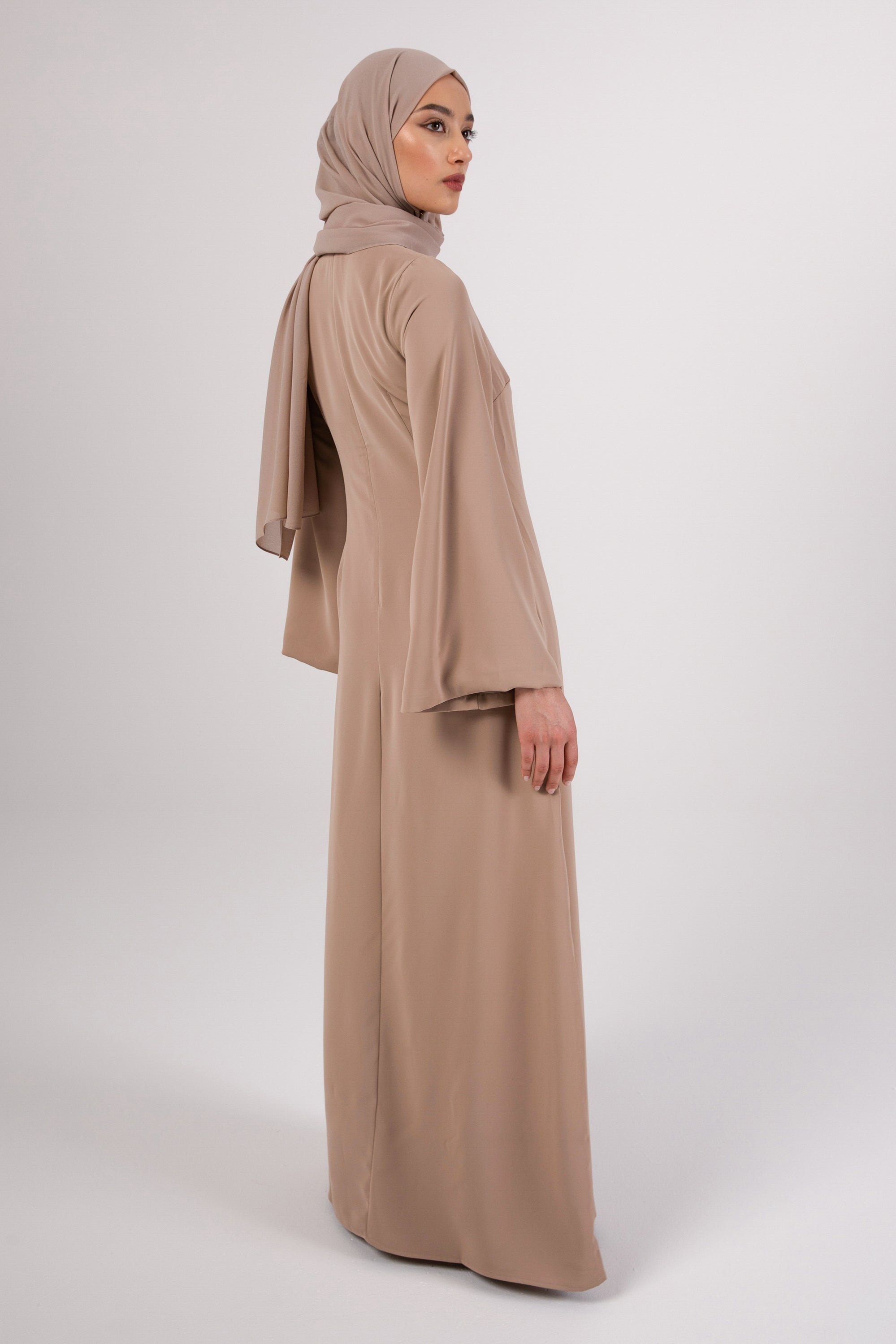 Omaya Two Tone Wrap Front Maxi Dress - Caffe Veiled 