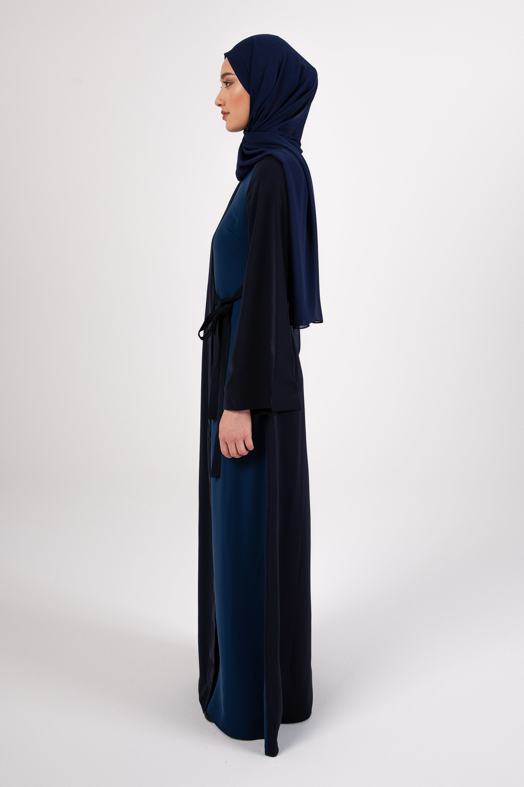 Omaya Two Tone Wrap Front Maxi Dress - Dark Blue Veiled 