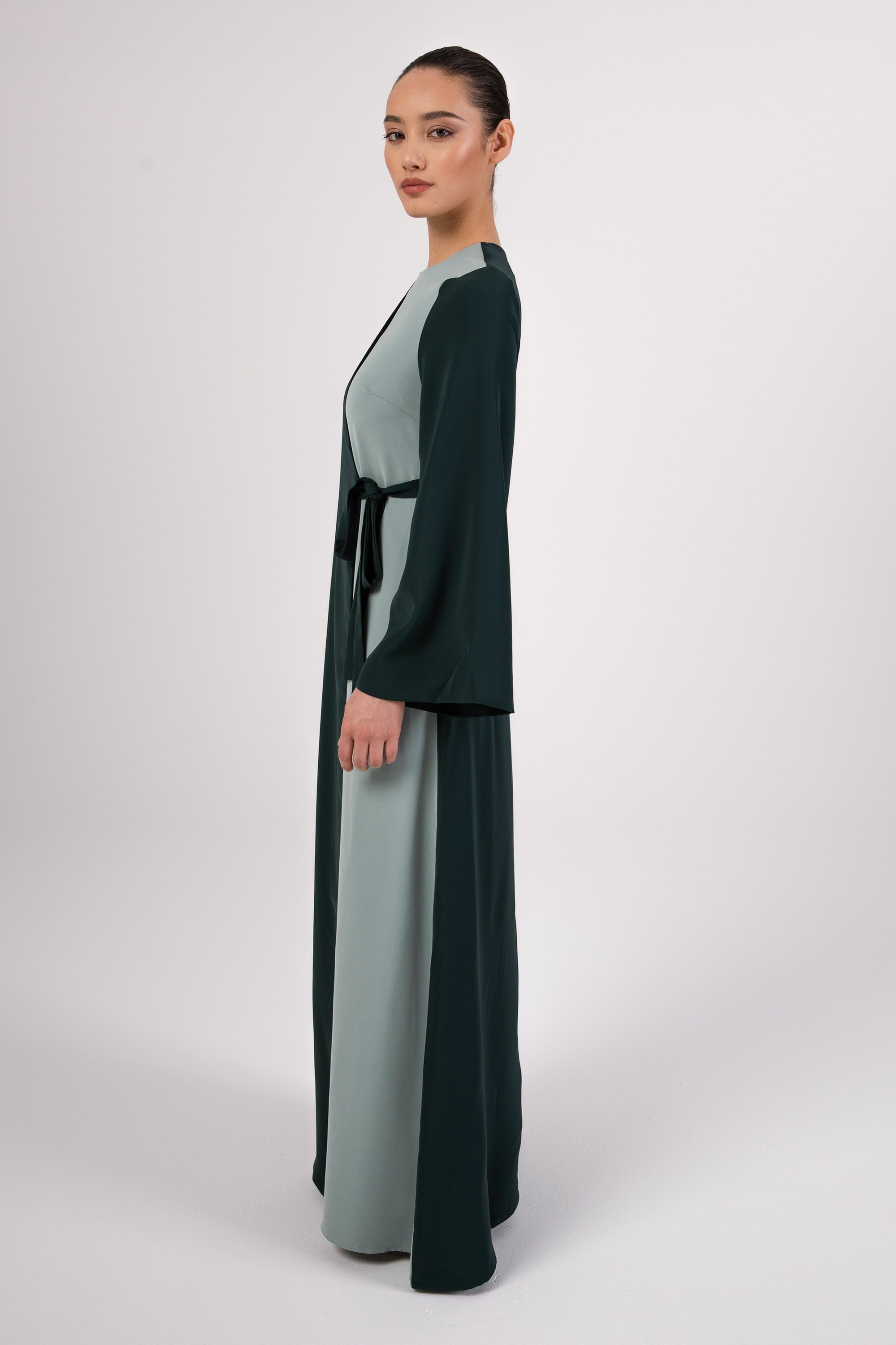 Omaya Two Tone Wrap Front Maxi Dress - Emerald Veiled 