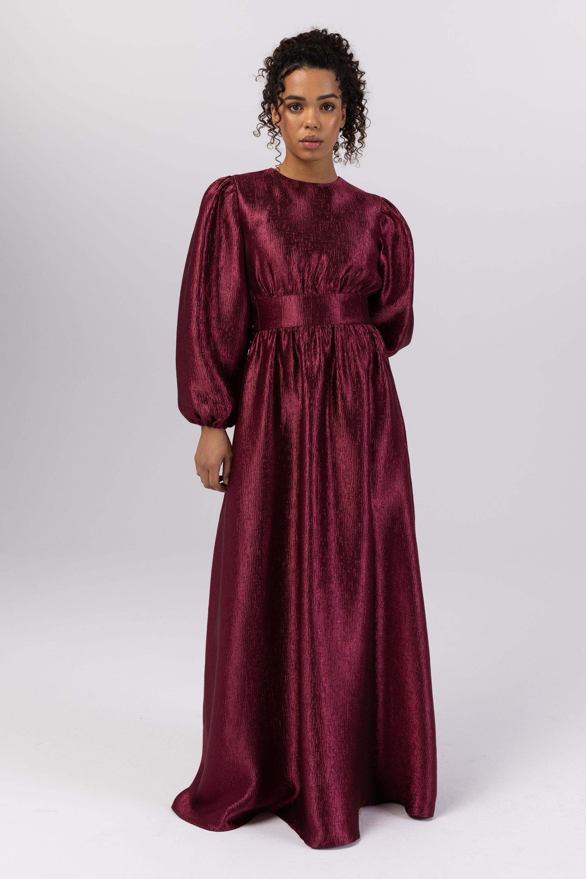 Raya Balloon Sleeve Maxi Dress - Burgundy Veiled 