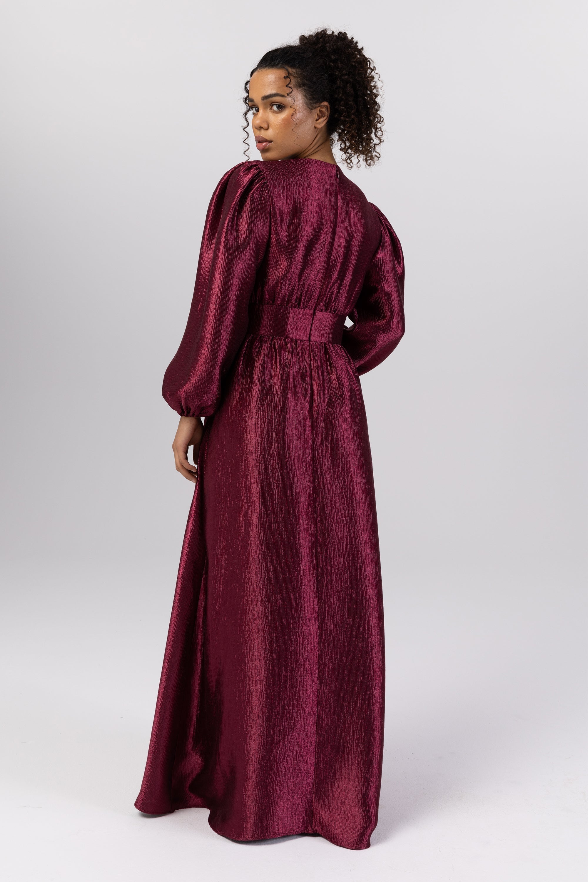 Raya Balloon Sleeve Maxi Dress - Burgundy Veiled 