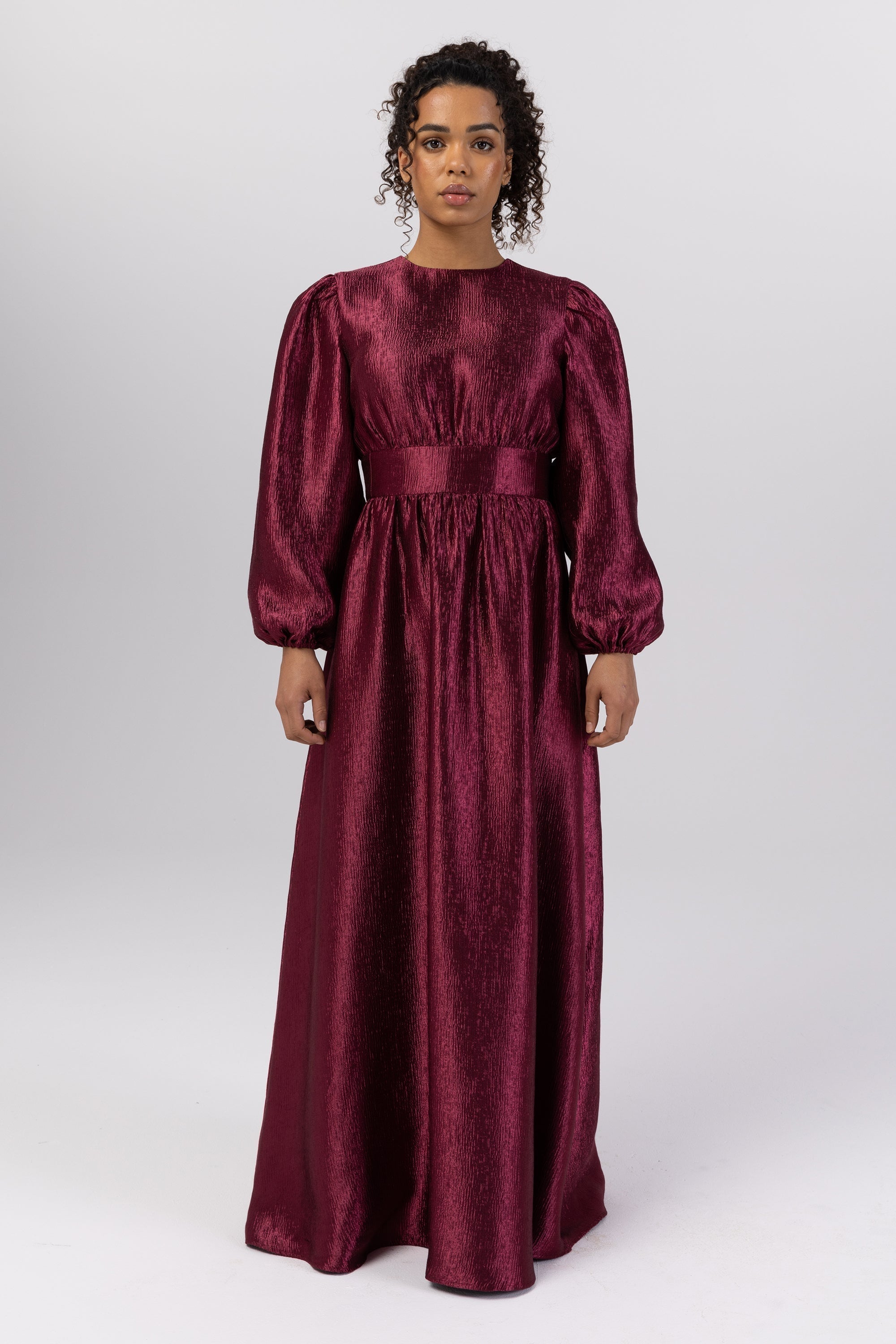 Raya Balloon Sleeve Maxi Dress - Burgundy Veiled 