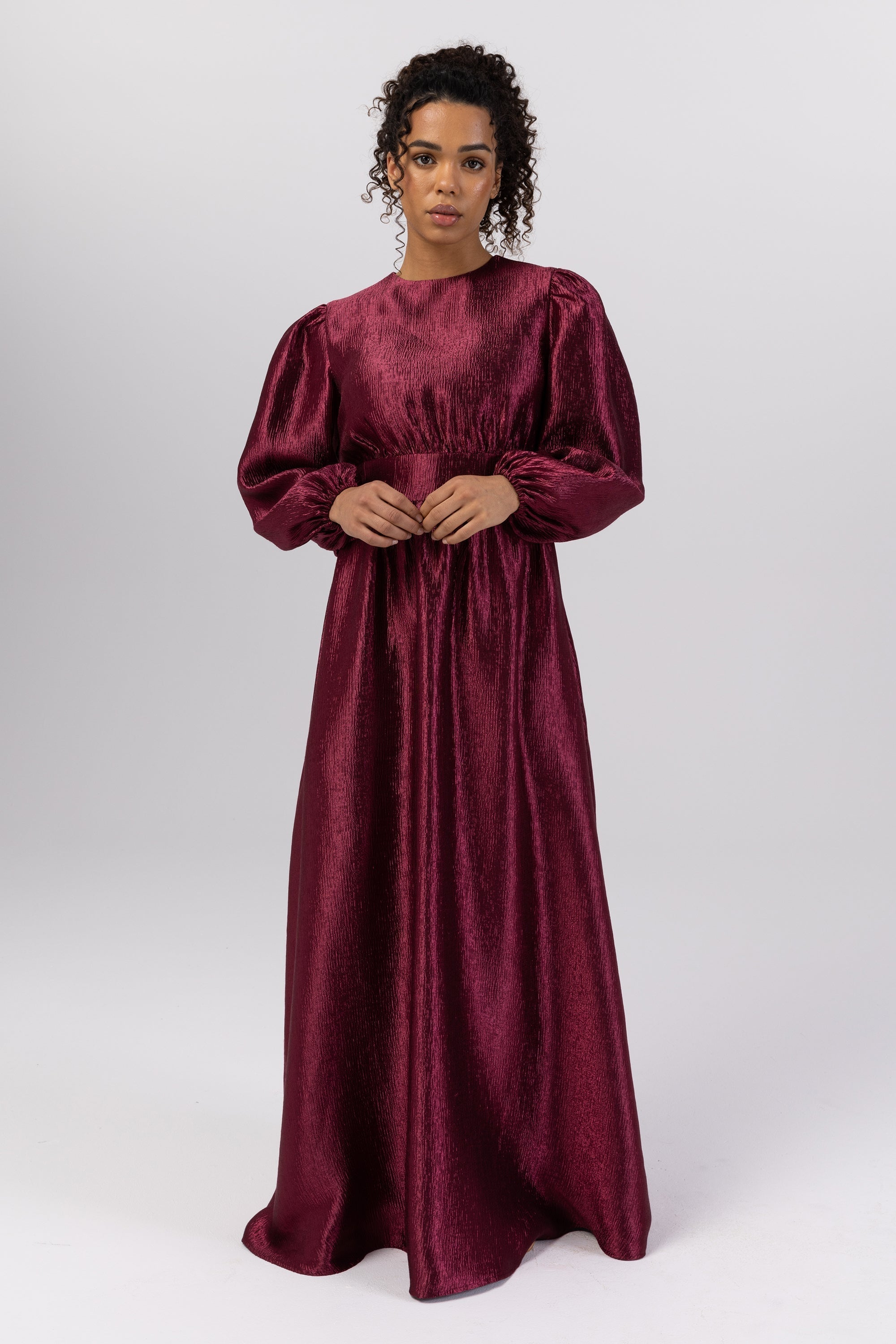 Raya Balloon Sleeve Maxi Dress - Burgundy Veiled 