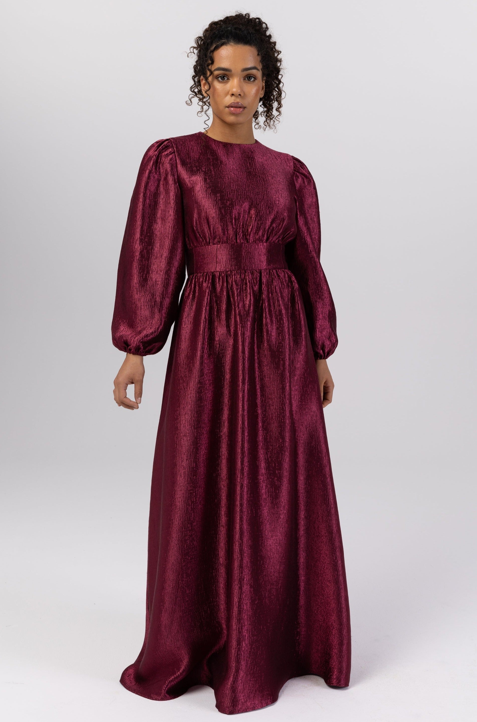 Raya Balloon Sleeve Maxi Dress - Burgundy Veiled 