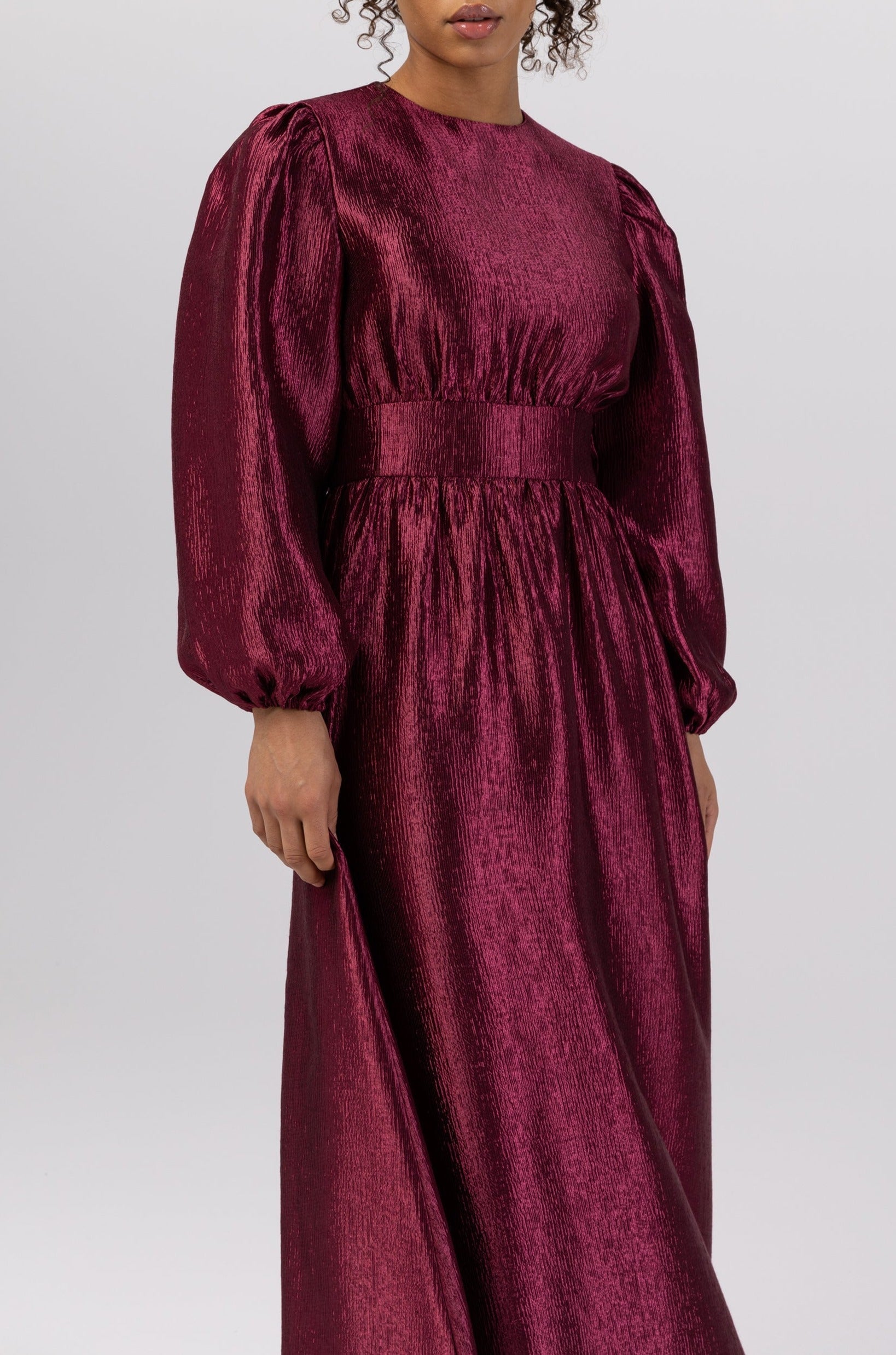 Raya Balloon Sleeve Maxi Dress - Burgundy Veiled 