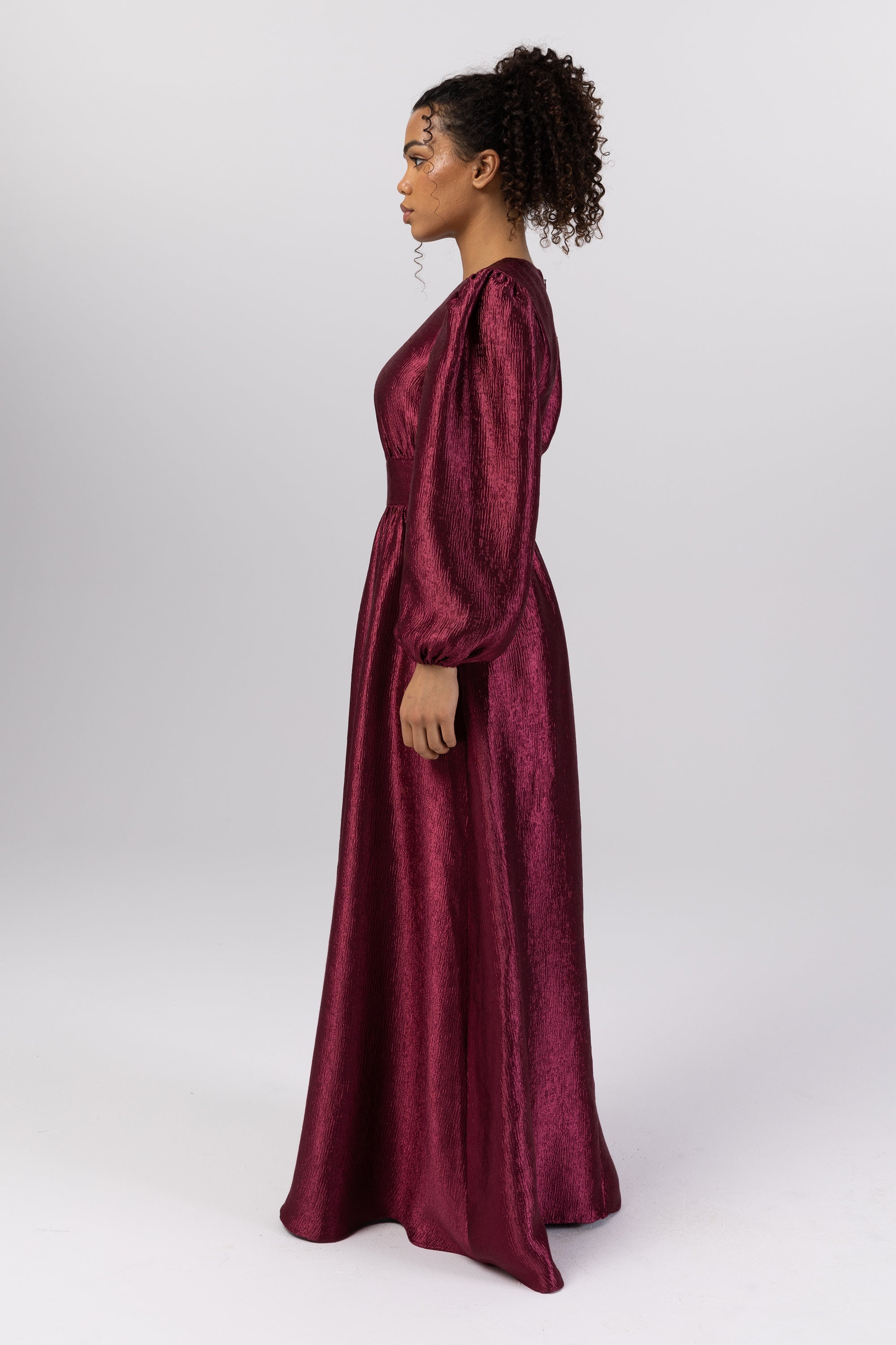 Raya Balloon Sleeve Maxi Dress - Burgundy Veiled 