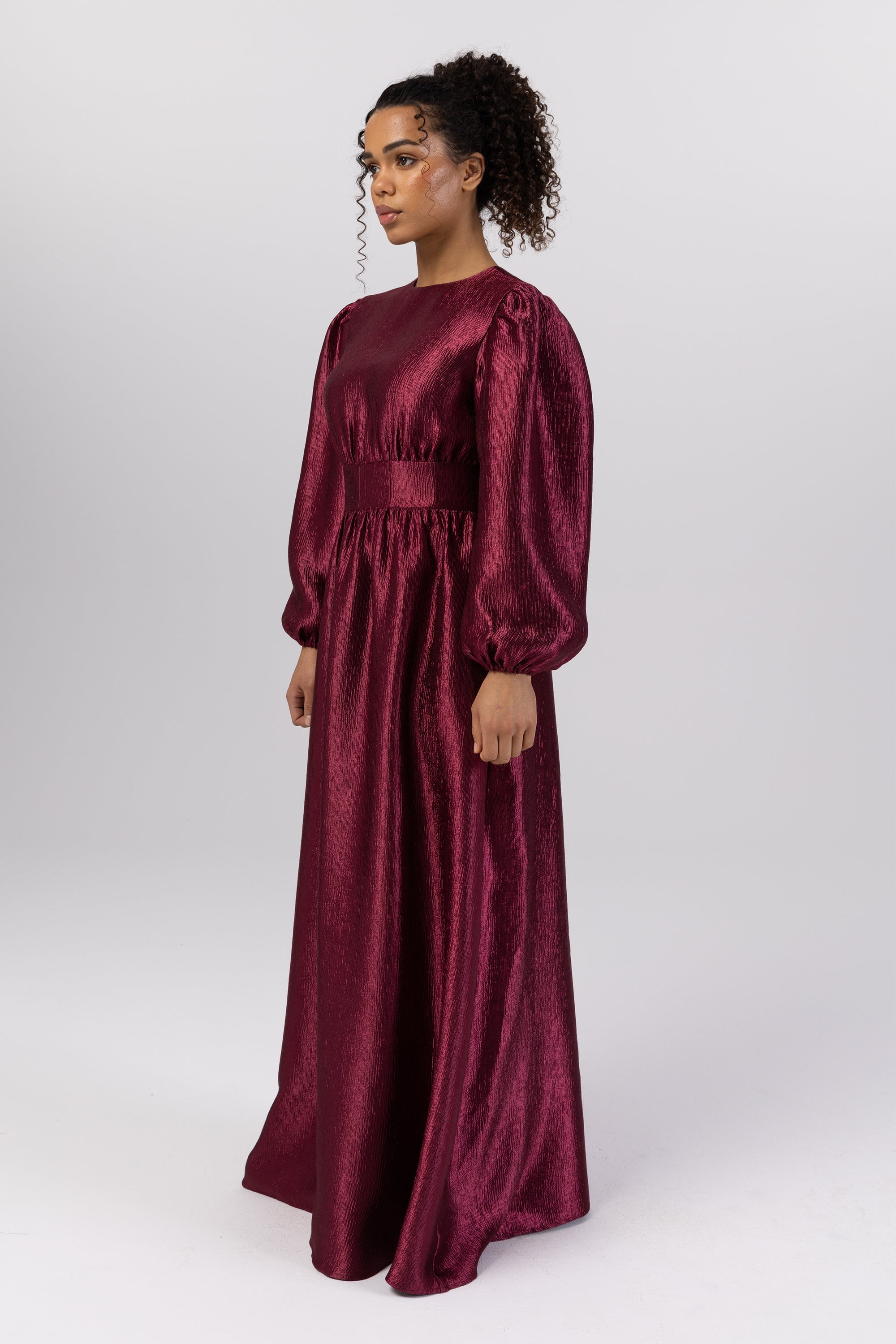 Raya Balloon Sleeve Maxi Dress - Burgundy Veiled 