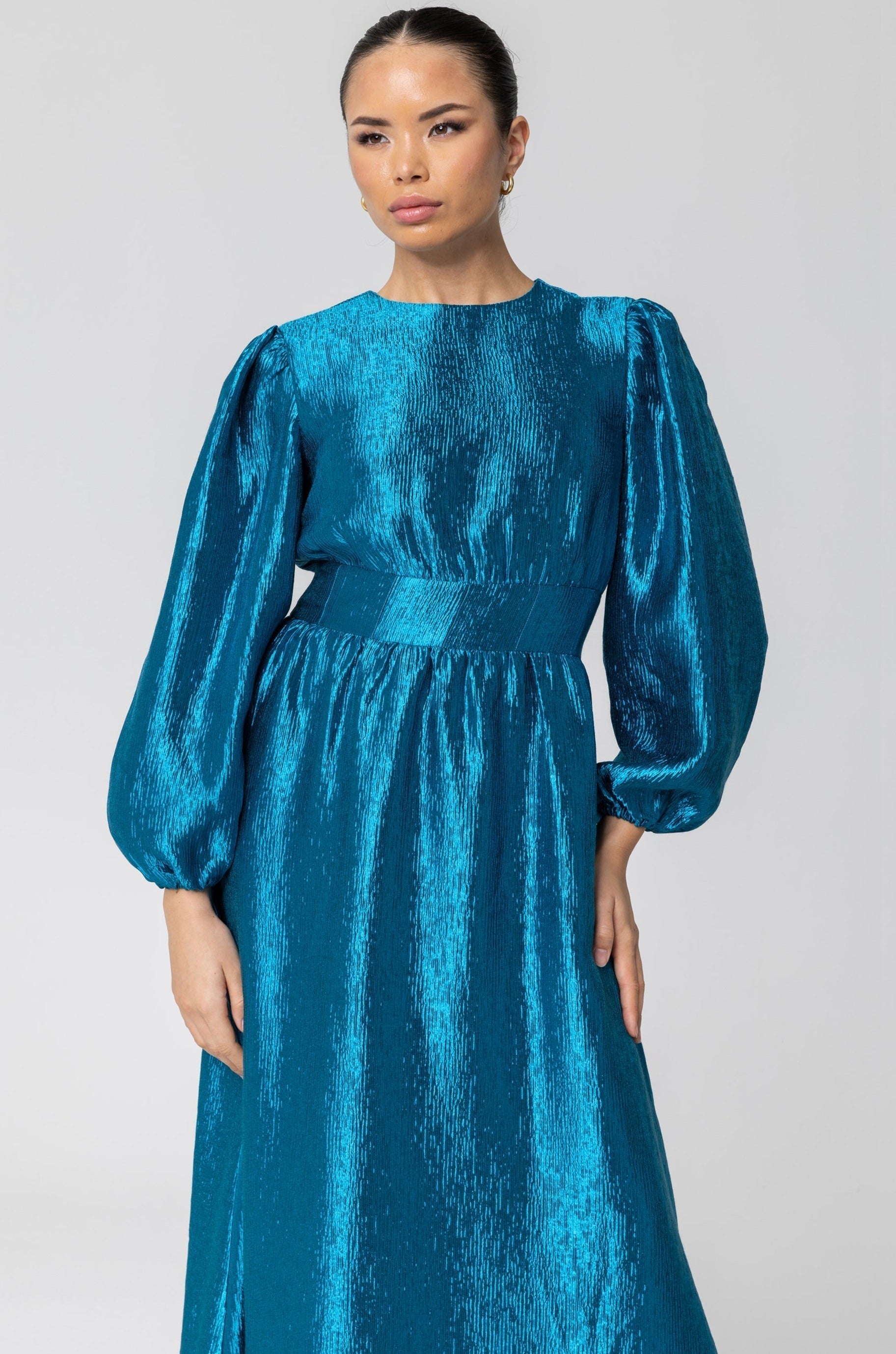 Raya Balloon Sleeve Maxi Dress - Deep Lagoon Veiled 