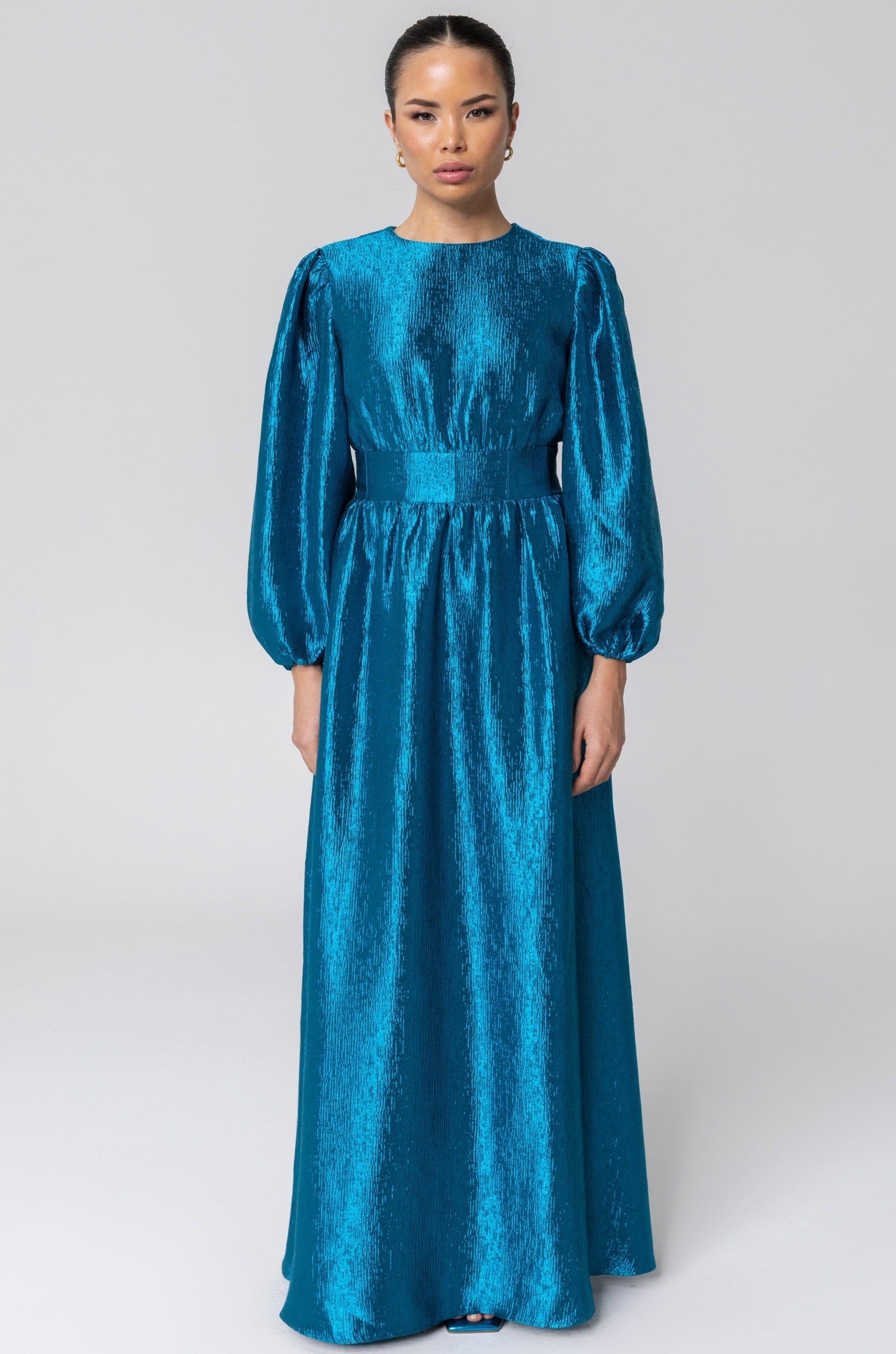 Raya Balloon Sleeve Maxi Dress - Deep Lagoon Veiled 