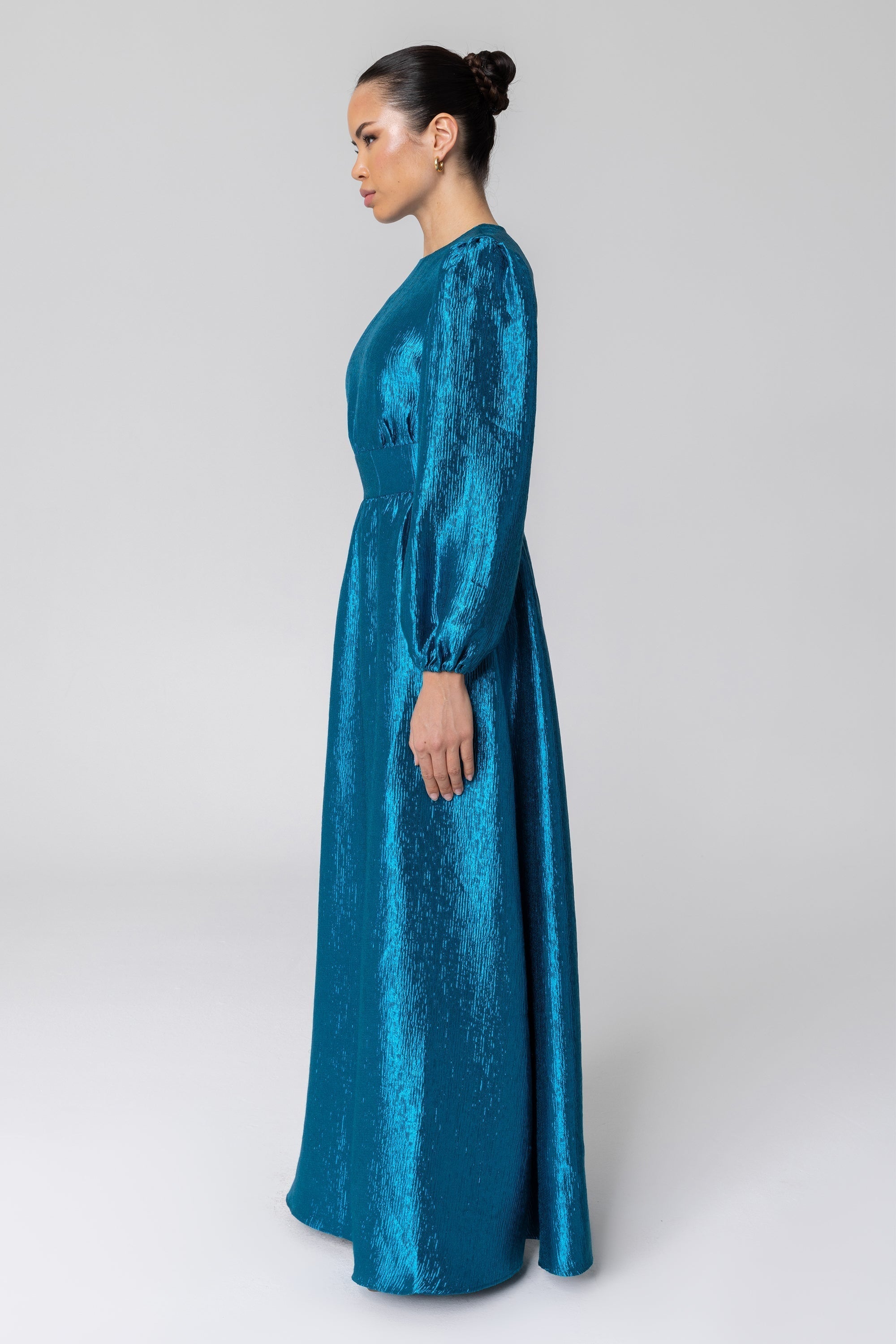 Raya Balloon Sleeve Maxi Dress - Deep Lagoon Veiled 