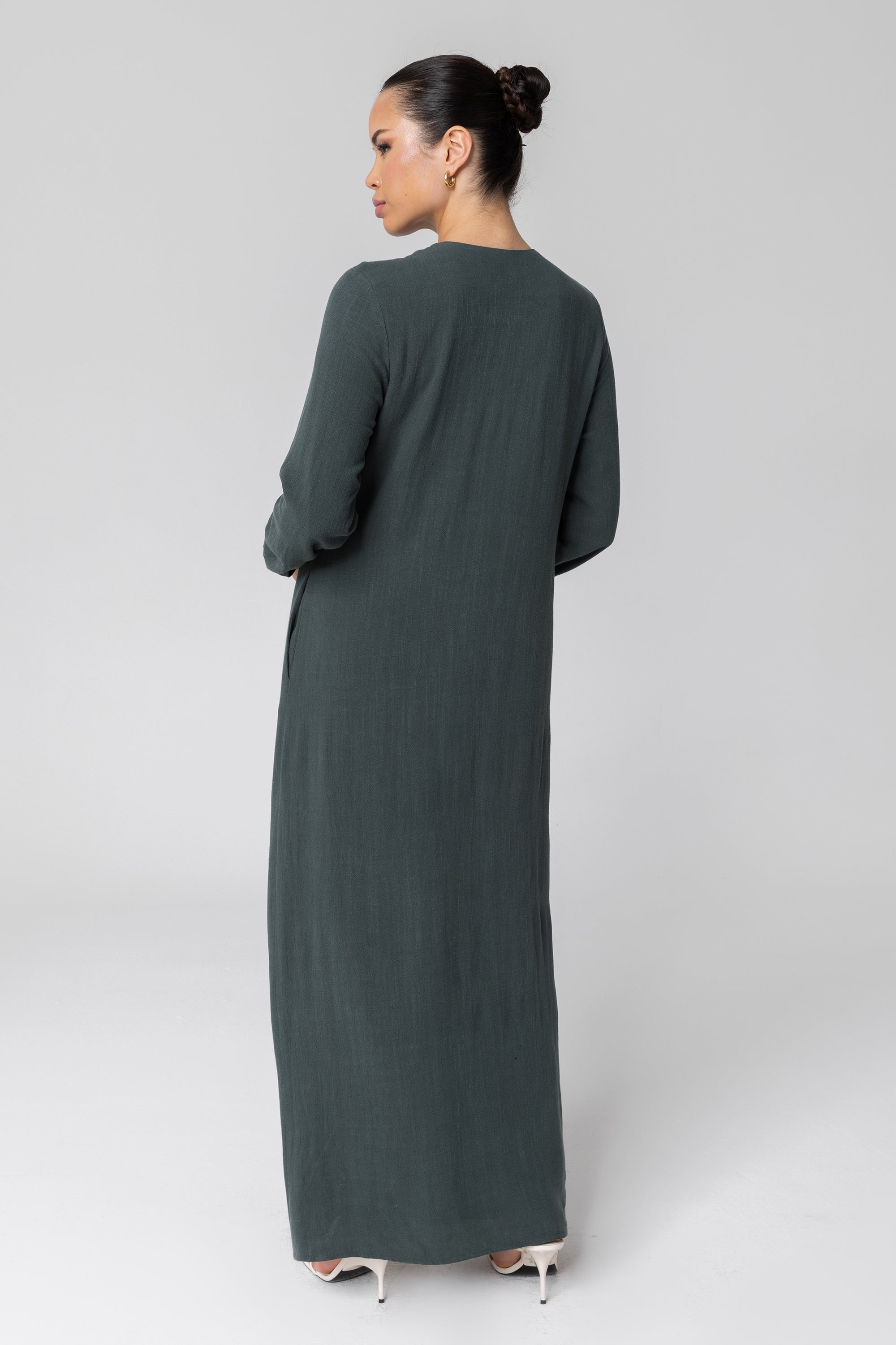 Sabah Cotton Linen Overlay Maxi Shirt Dress - Teal Veiled 