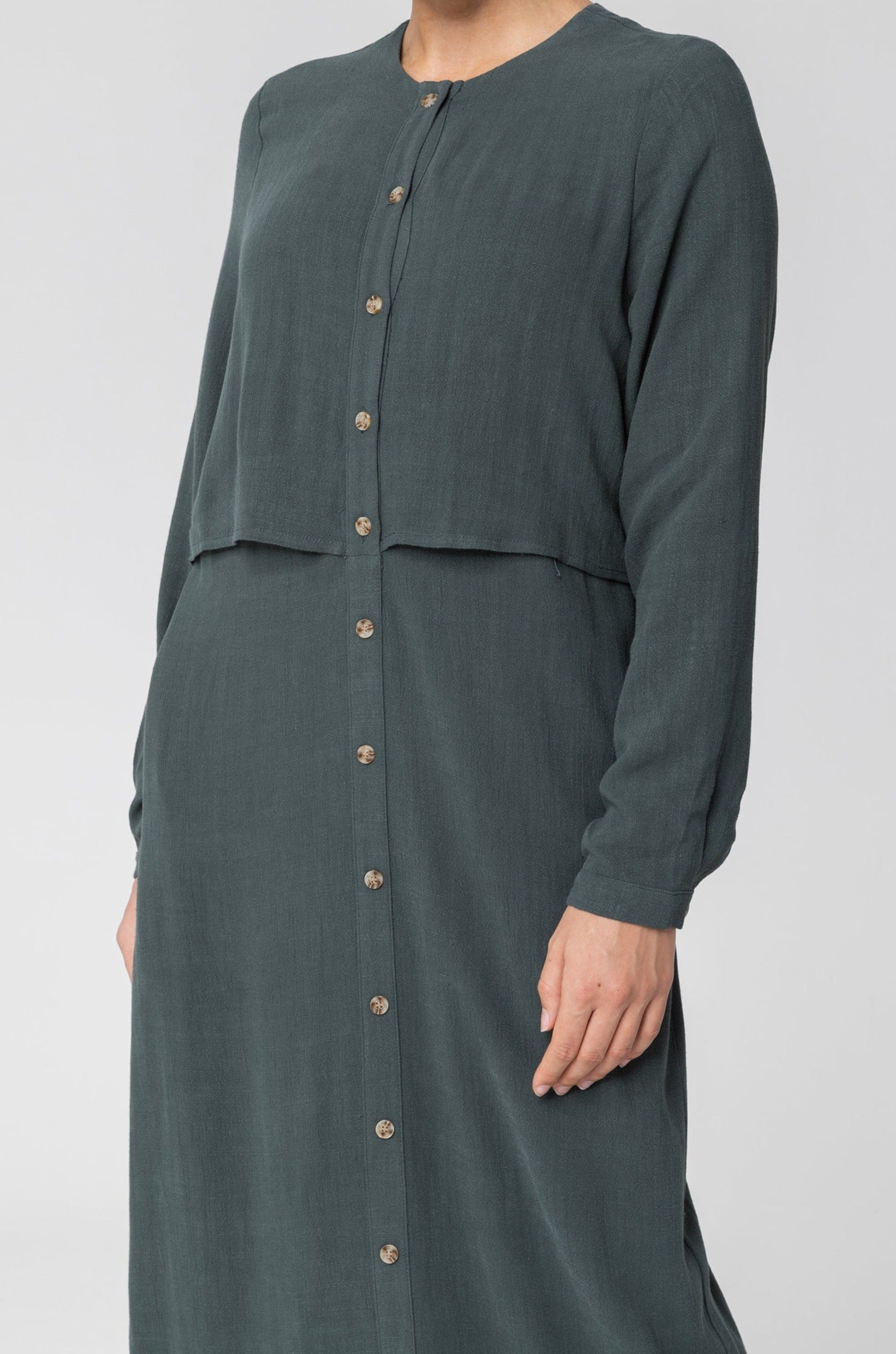 Sabah Cotton Linen Overlay Maxi Shirt Dress - Teal Veiled 