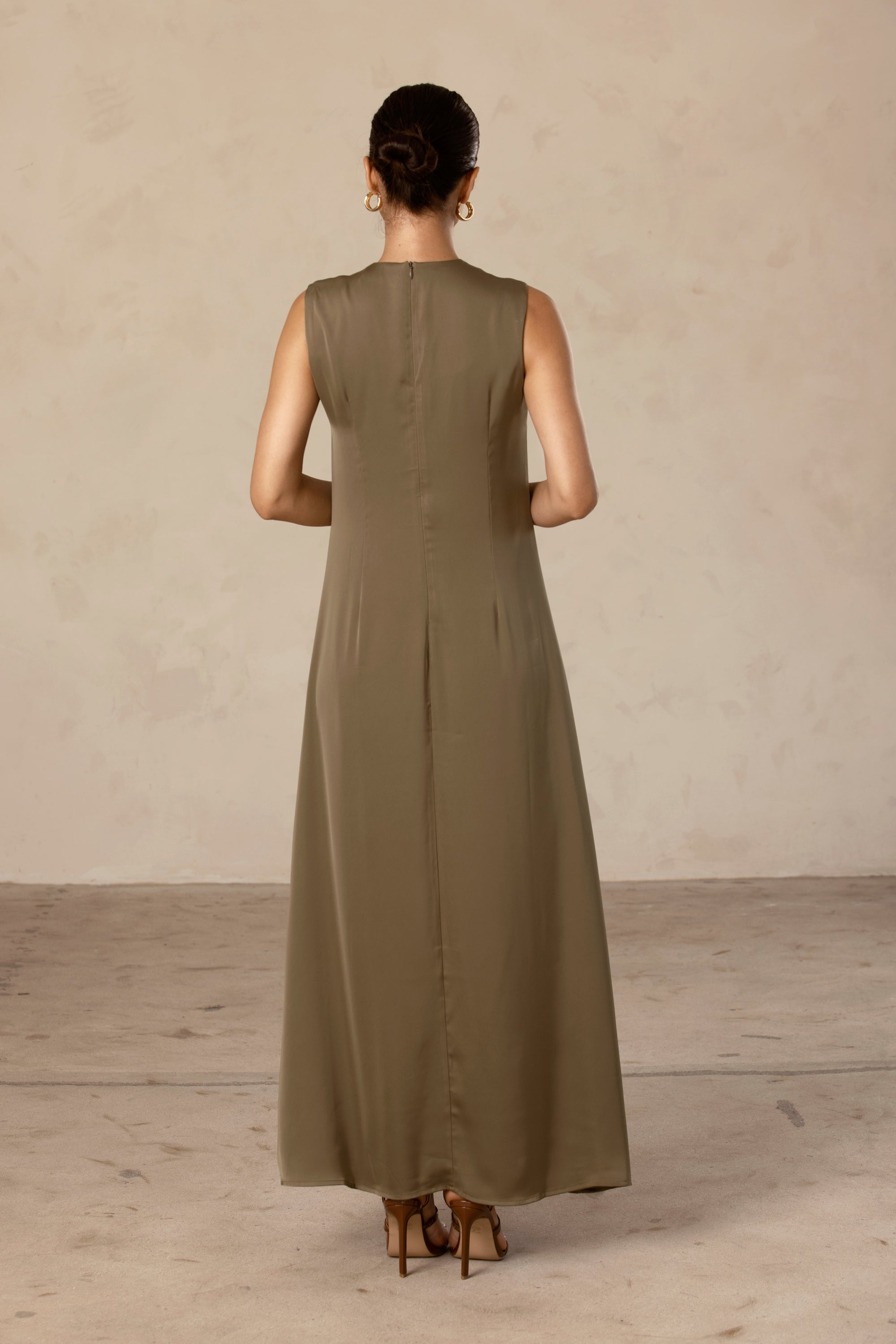 Sadia Sleeveless Maxi Dress & Skirt Set - Olive Oil Veiled Collection 