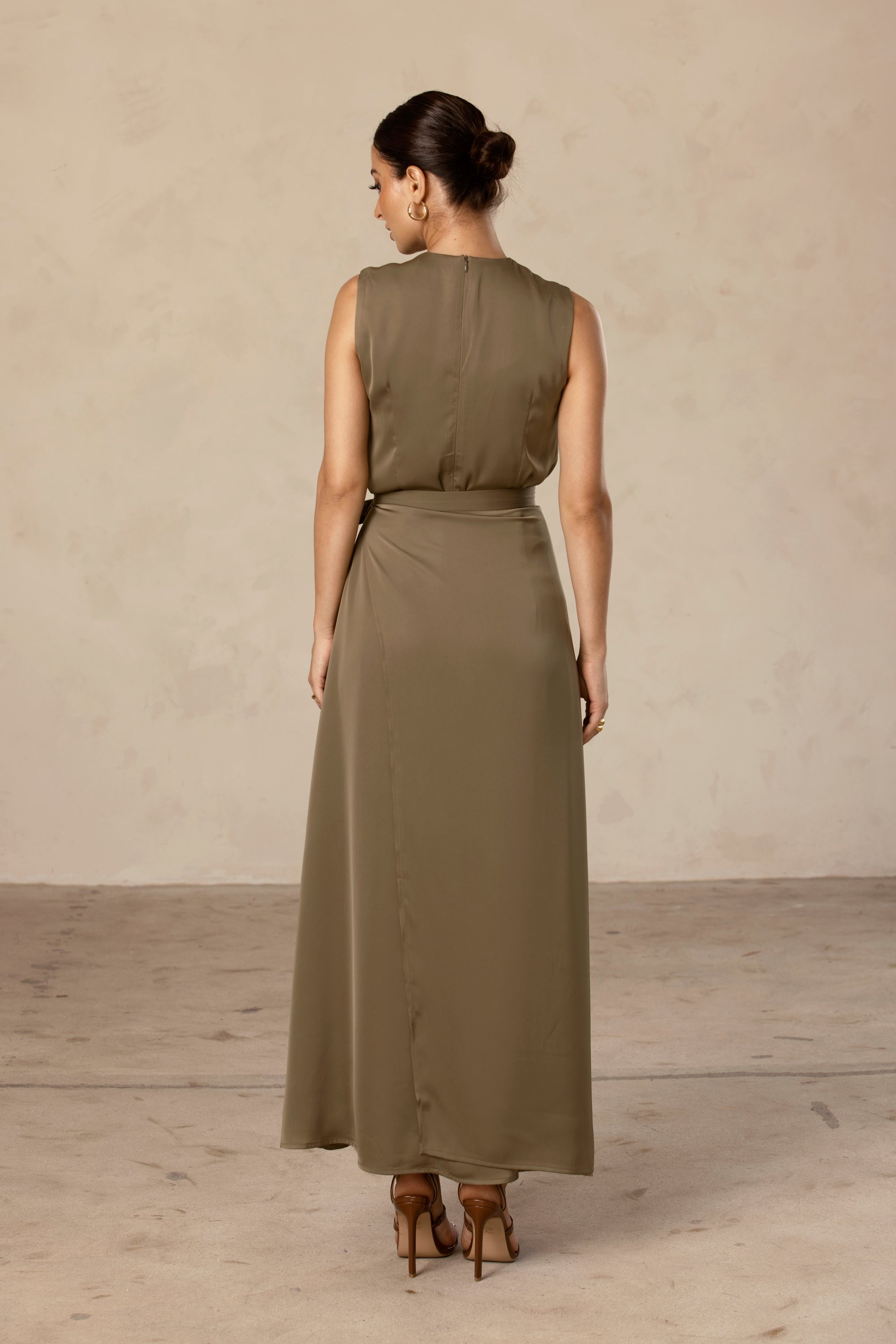 Sadia Sleeveless Maxi Dress & Skirt Set - Olive Oil Veiled Collection 