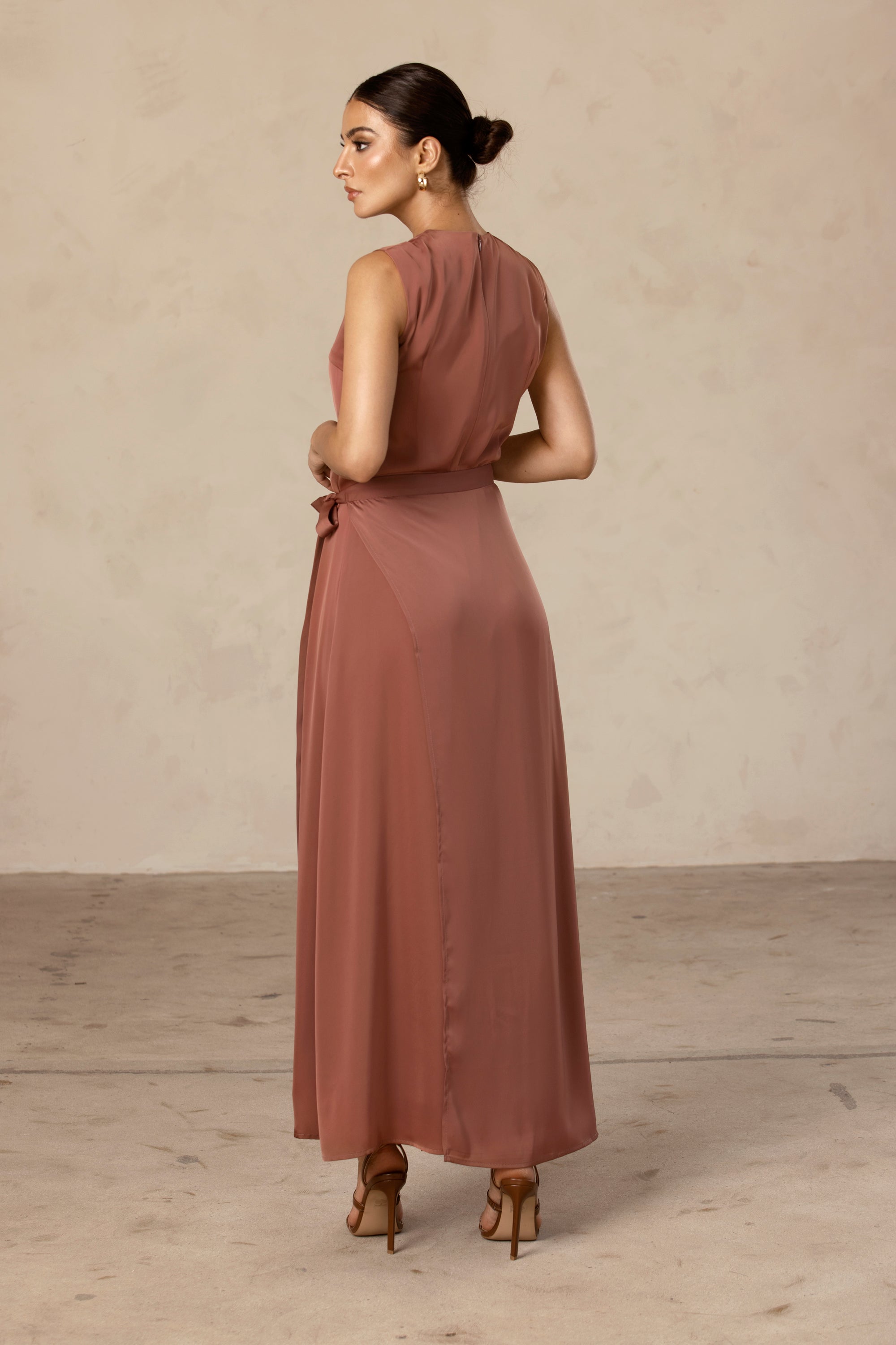 Sadia Sleeveless Maxi Dress & Skirt Set - Pecan Veiled Collection 