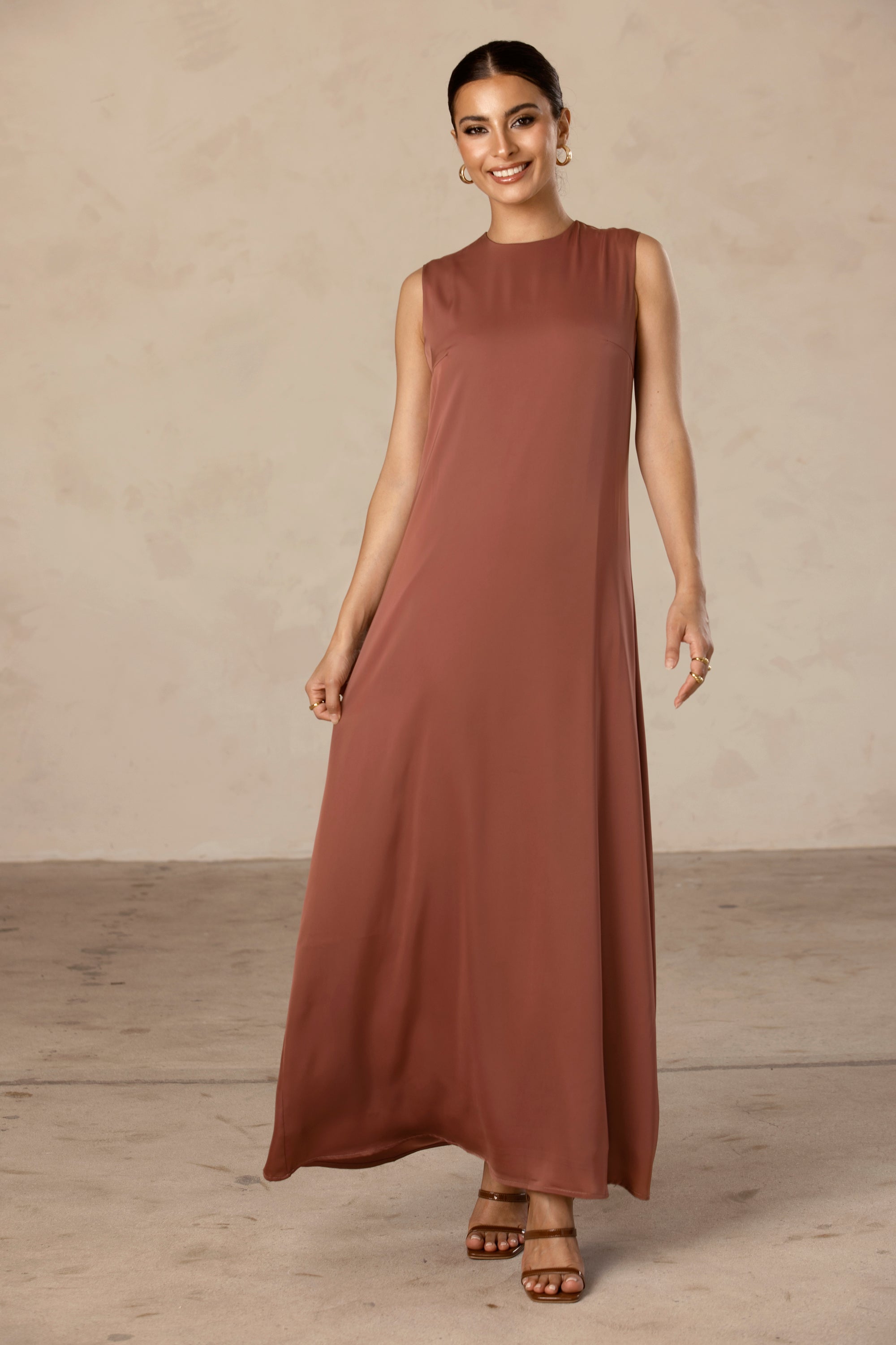 Sadia Sleeveless Maxi Dress & Skirt Set - Pecan Veiled Collection 