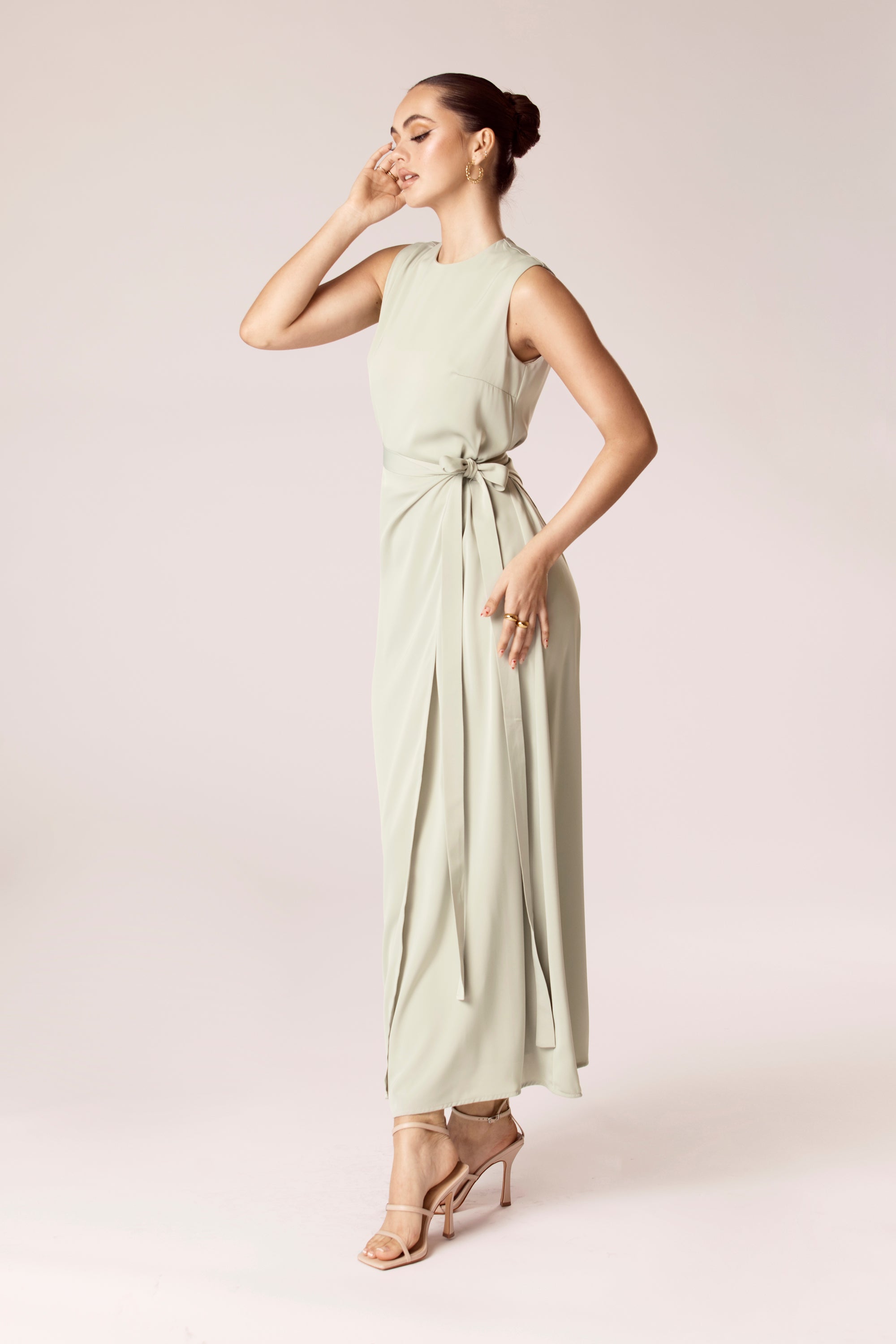 Sadia Sleeveless Maxi Dress & Skirt Set - Sage Veiled Collection 