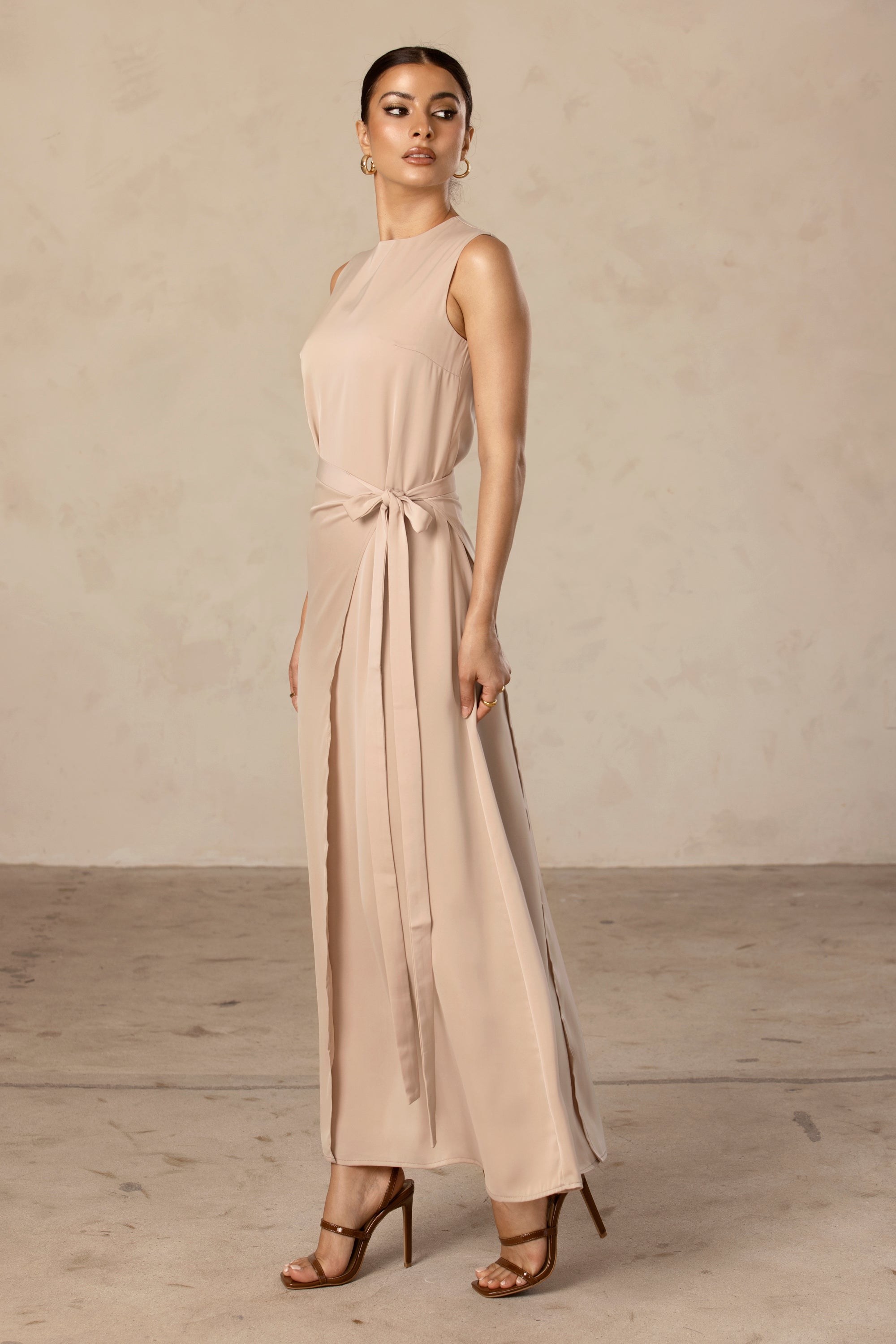 Sadia Sleeveless Maxi Dress & Skirt Set - Taupe Veiled Collection 