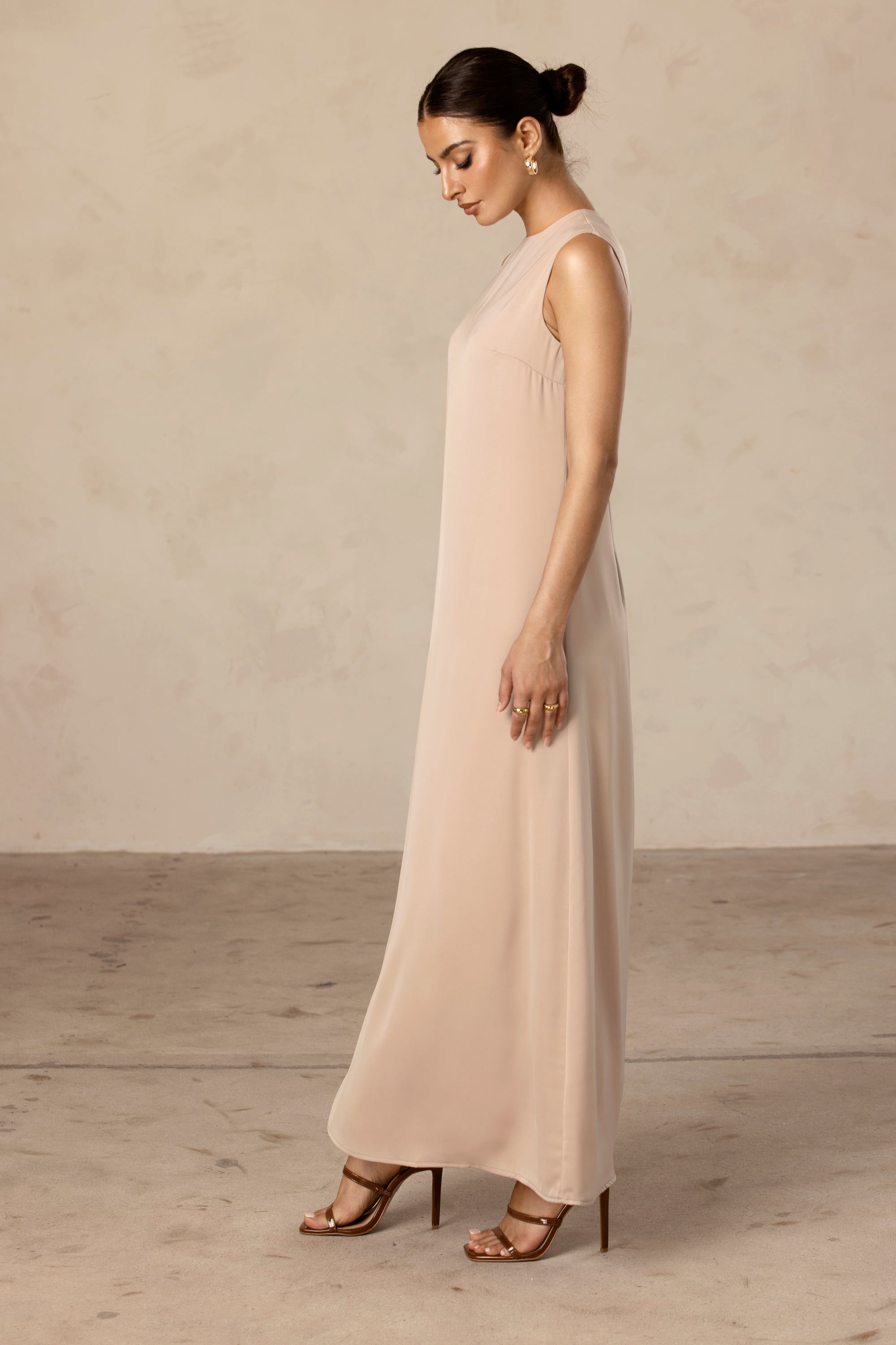 Sadia Sleeveless Maxi Dress & Skirt Set - Taupe Veiled Collection 