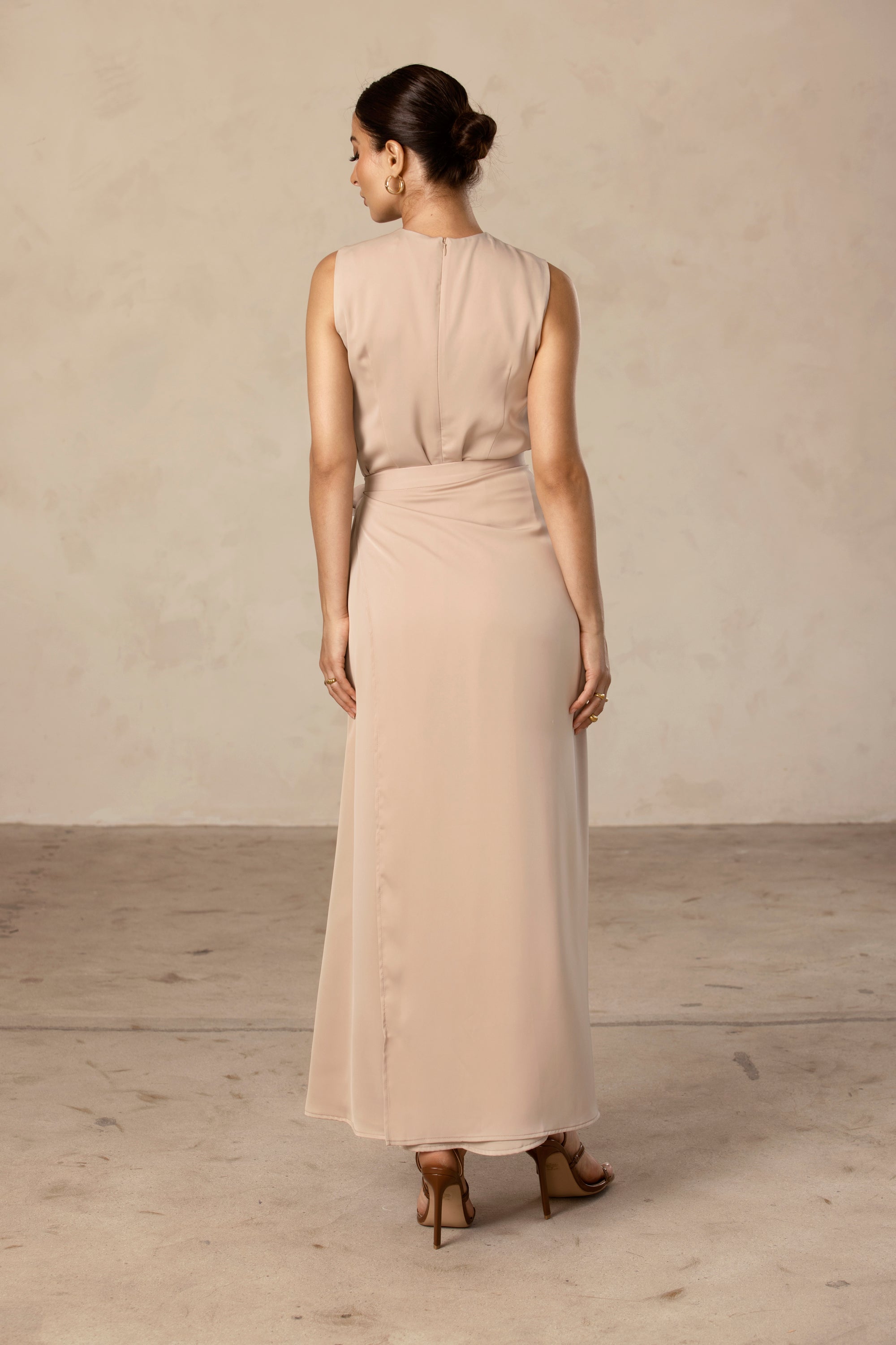 Sadia Sleeveless Maxi Dress & Skirt Set - Taupe Veiled Collection 