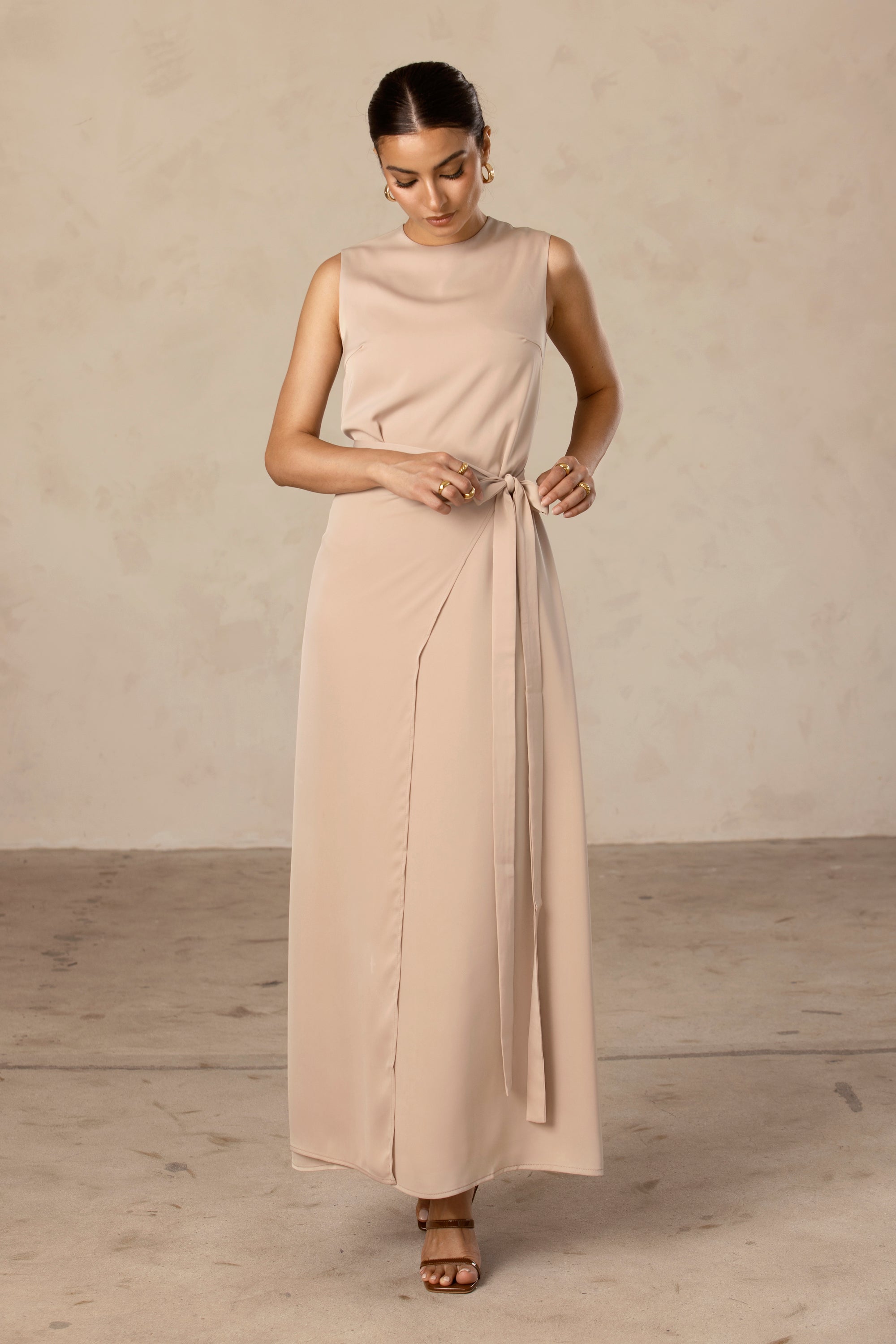 Sadia Sleeveless Maxi Dress & Skirt Set - Taupe Veiled Collection 