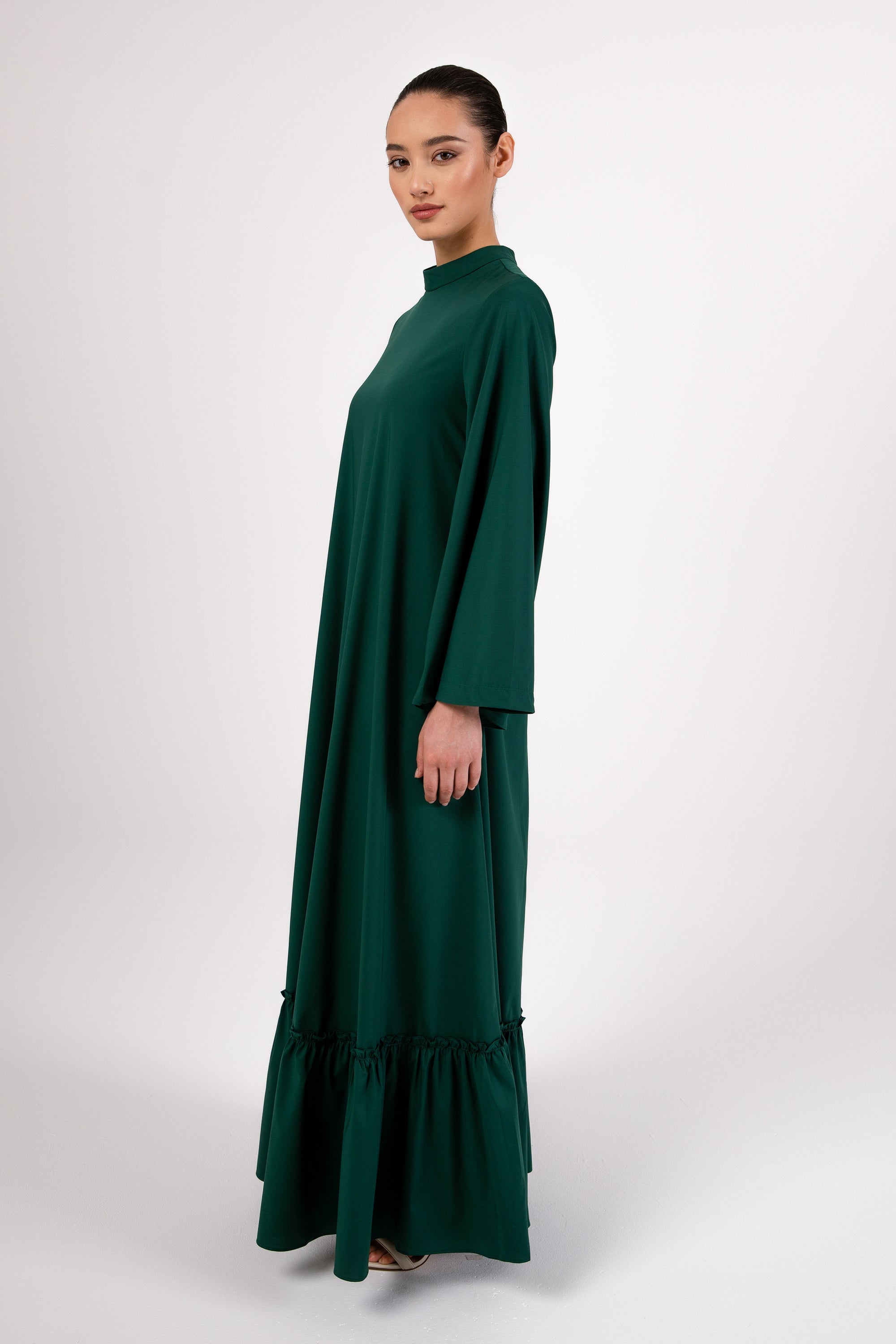 Safira Ruffle Hem Maxi Dress - Emerald Veiled 