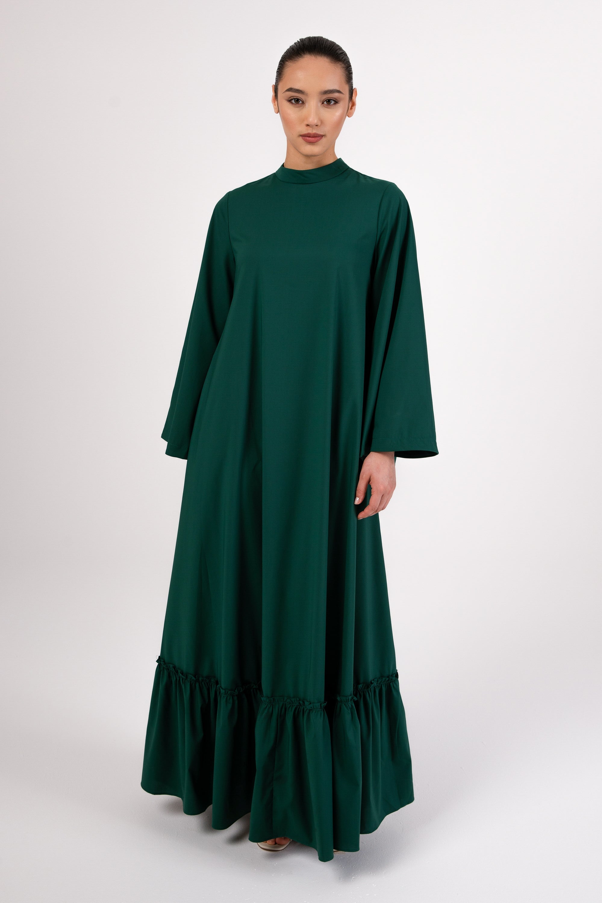 Safira Ruffle Hem Maxi Dress - Emerald Veiled 