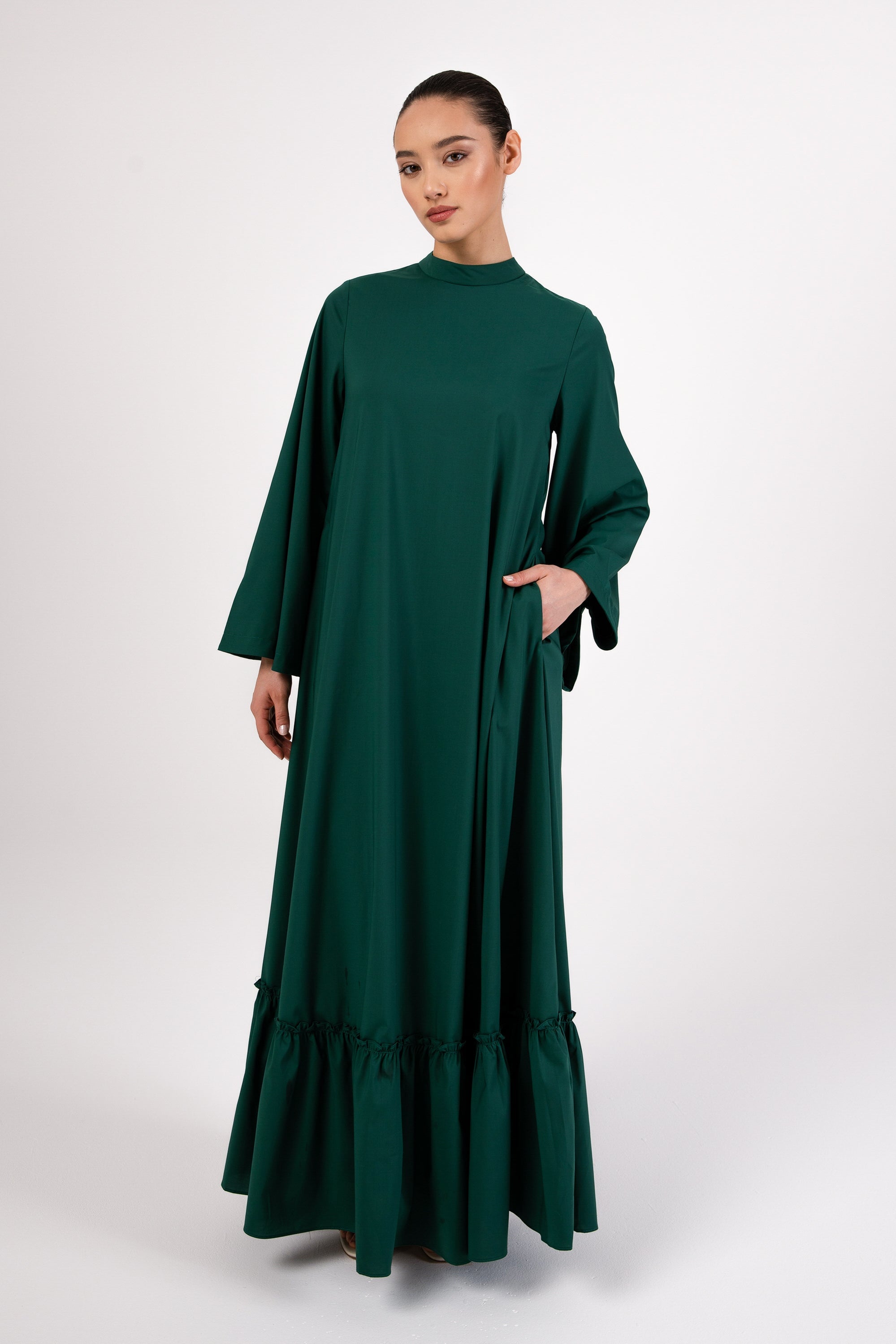 Safira Ruffle Hem Maxi Dress - Emerald Veiled 