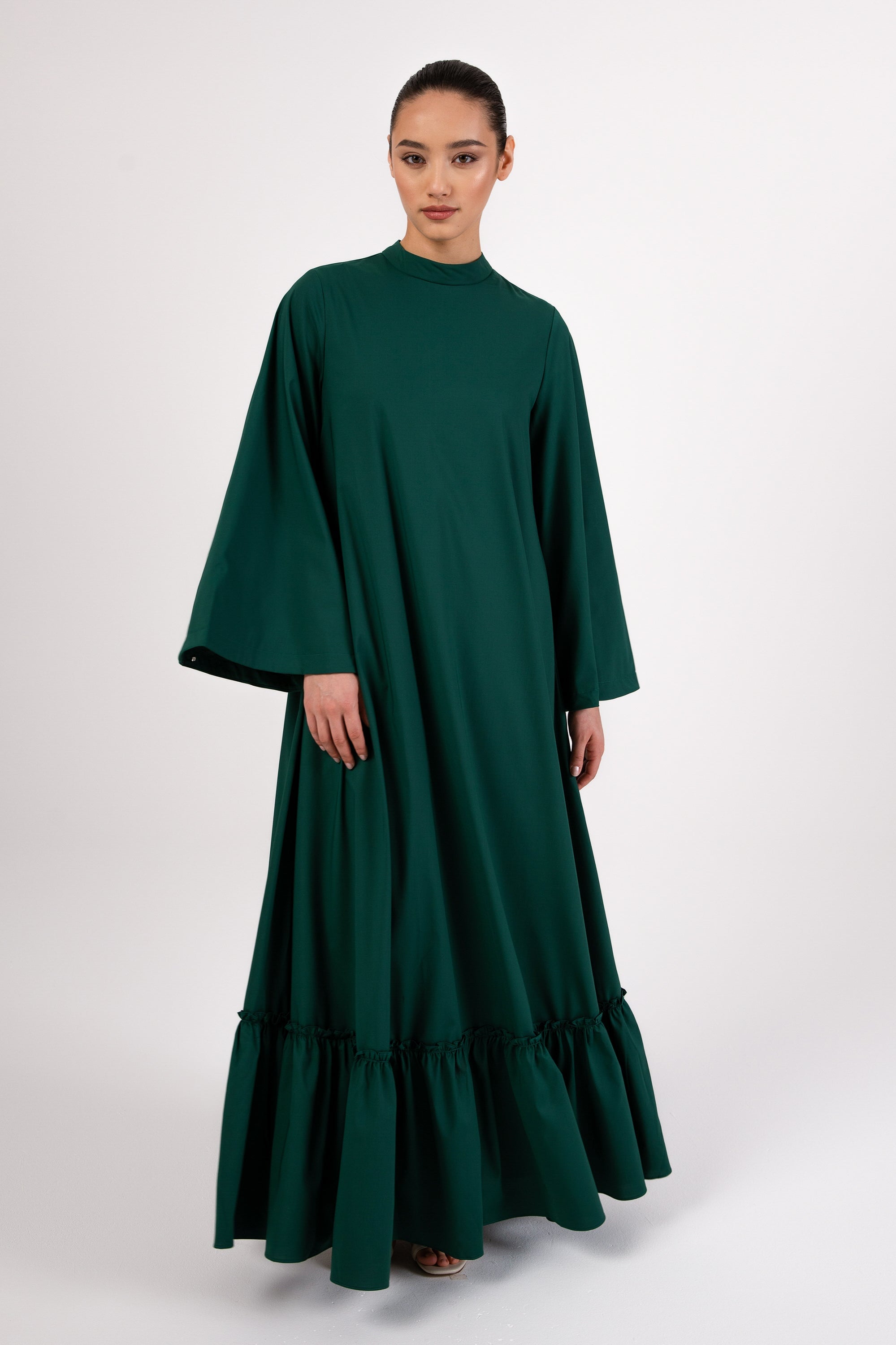 Safira Ruffle Hem Maxi Dress - Emerald Veiled 