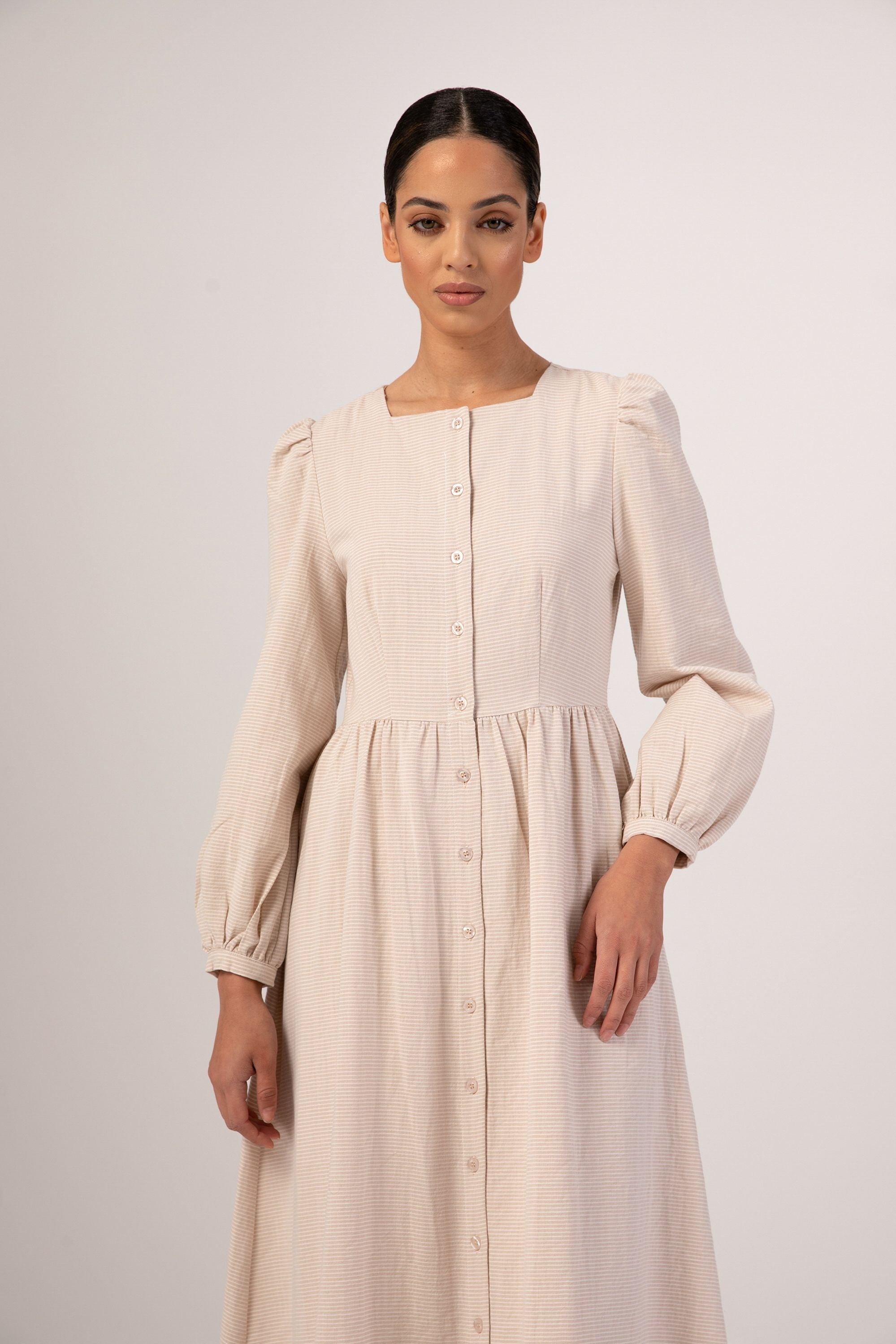 Safiya Natural Button Front Maxi Dress Veiled Collection 