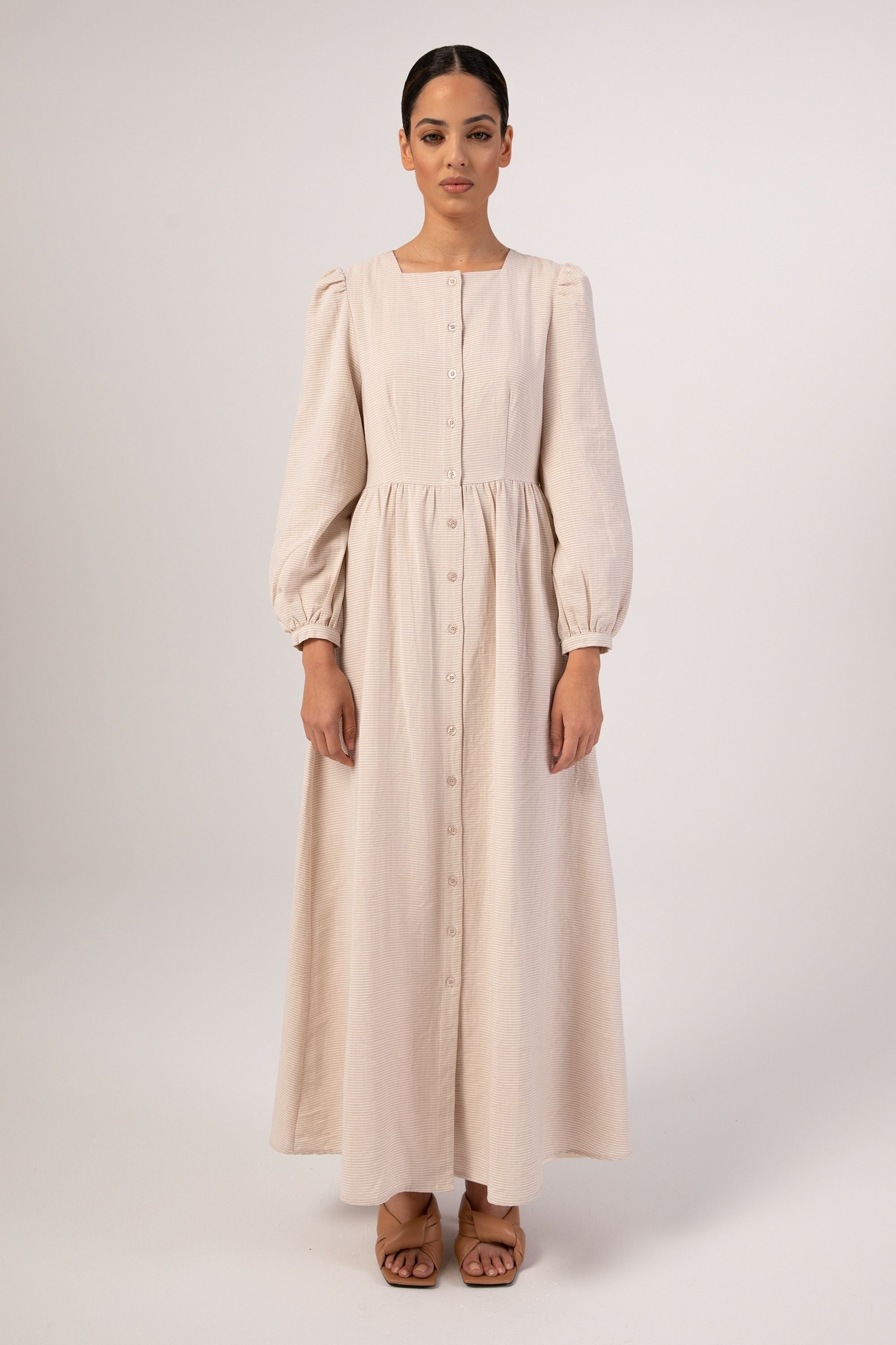 Safiya Natural Button Front Maxi Dress Veiled Collection 