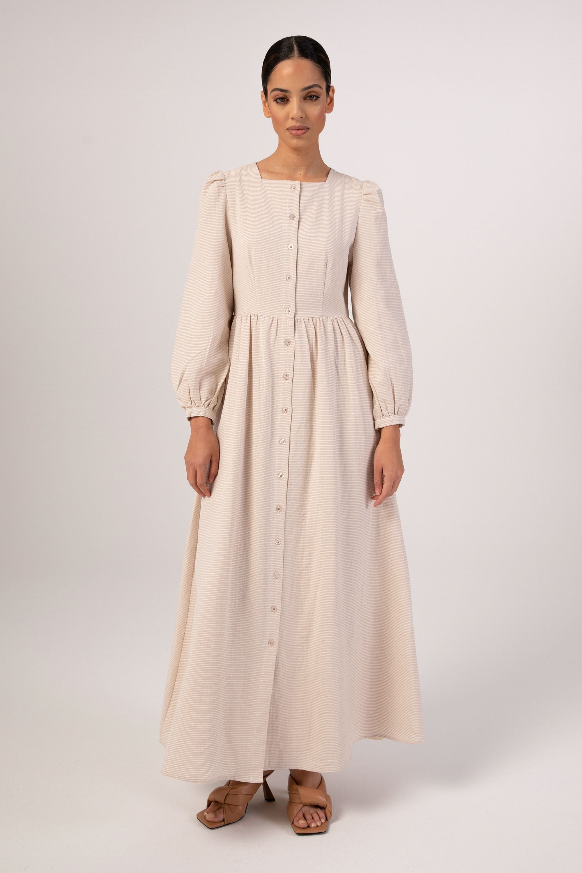 Safiya Natural Button Front Maxi Dress Veiled Collection 