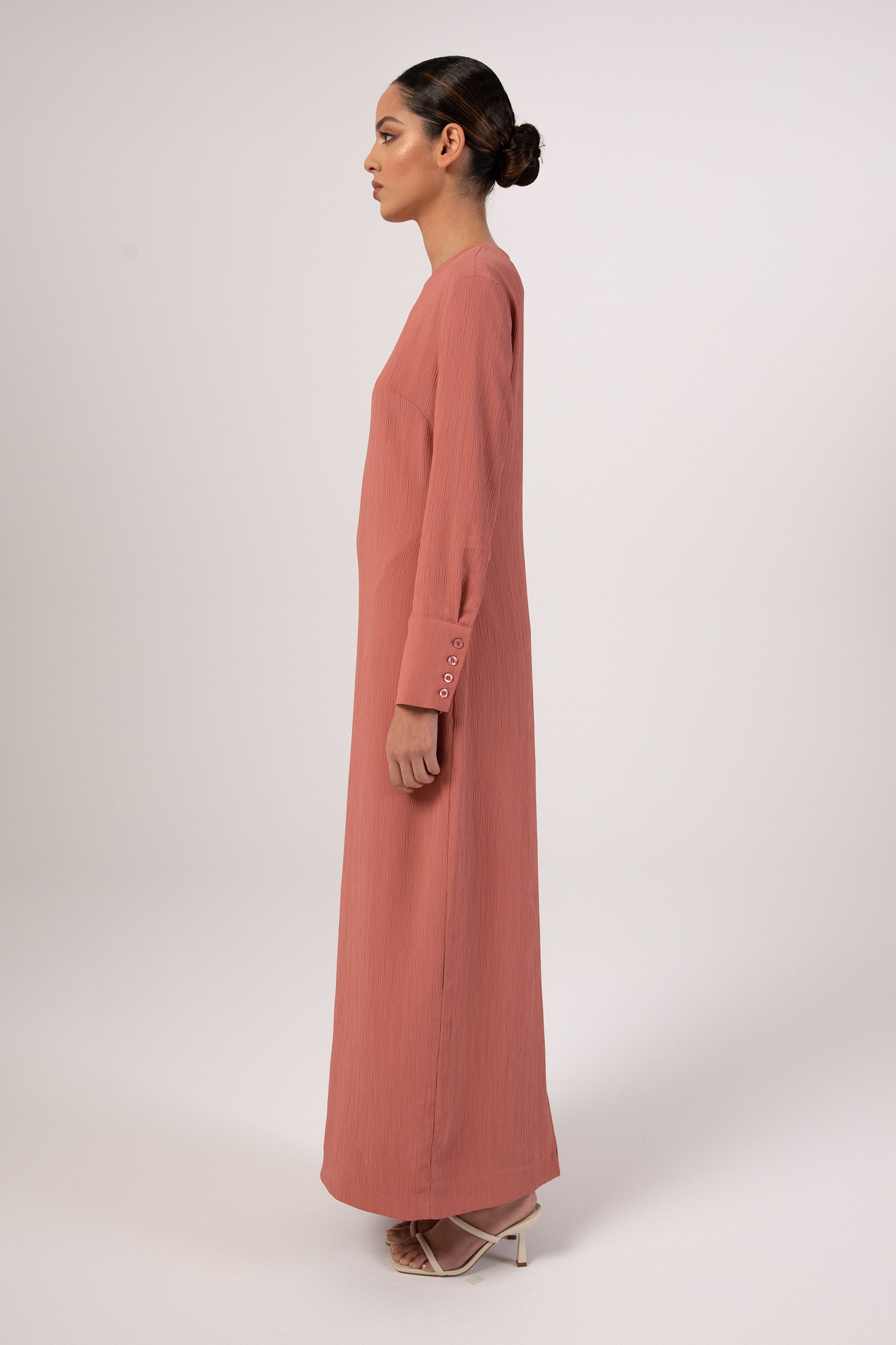 Sajda Textured Maxi Dress - Terracotta Veiled 