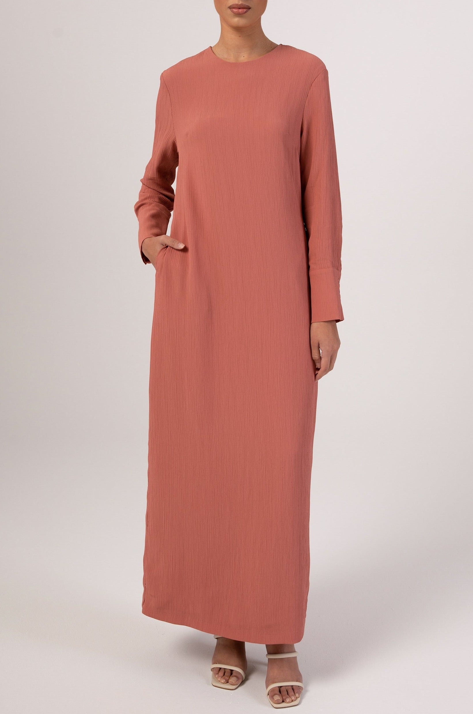 Sajda Textured Maxi Dress - Terracotta Veiled 