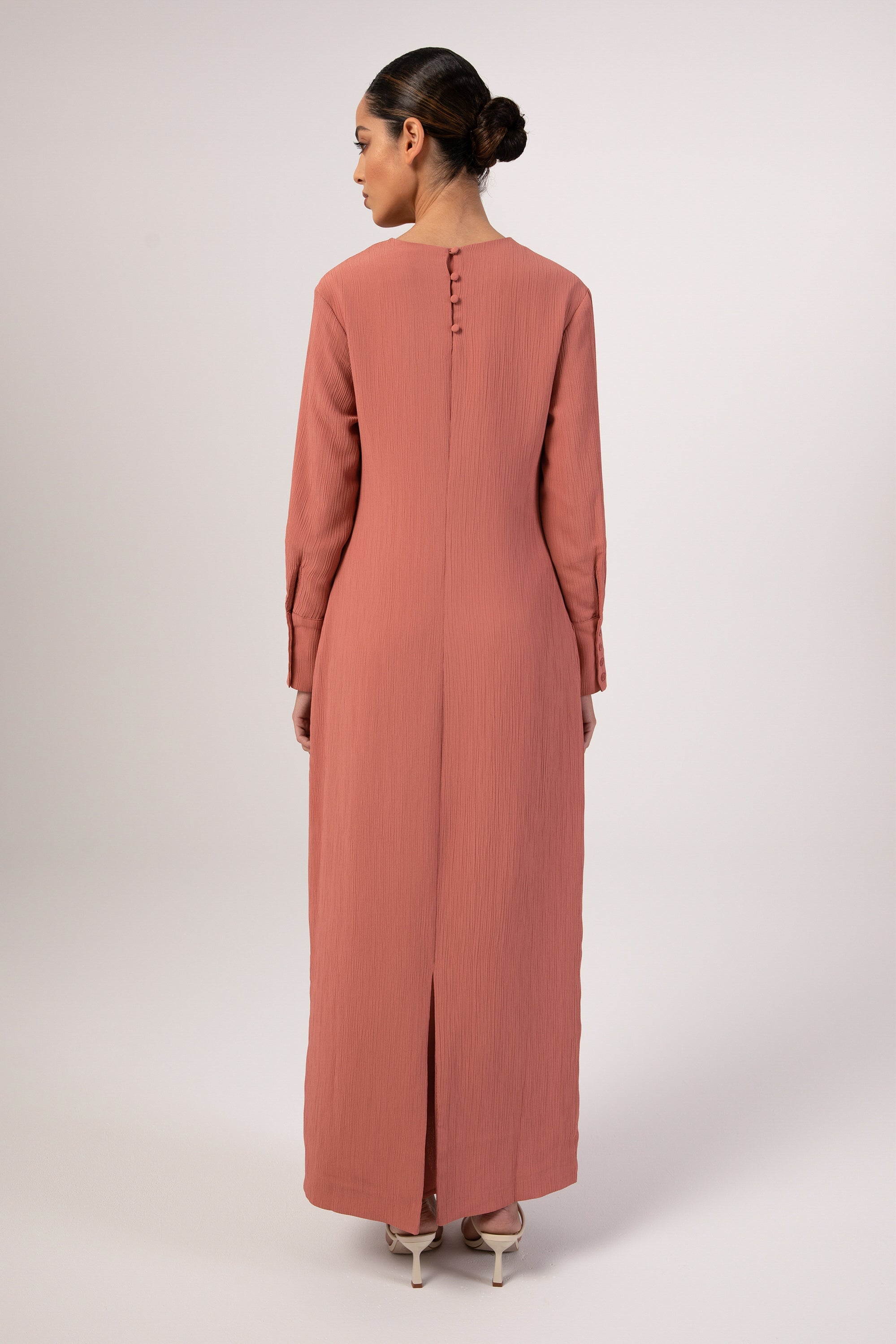 Sajda Textured Maxi Dress - Terracotta Veiled 