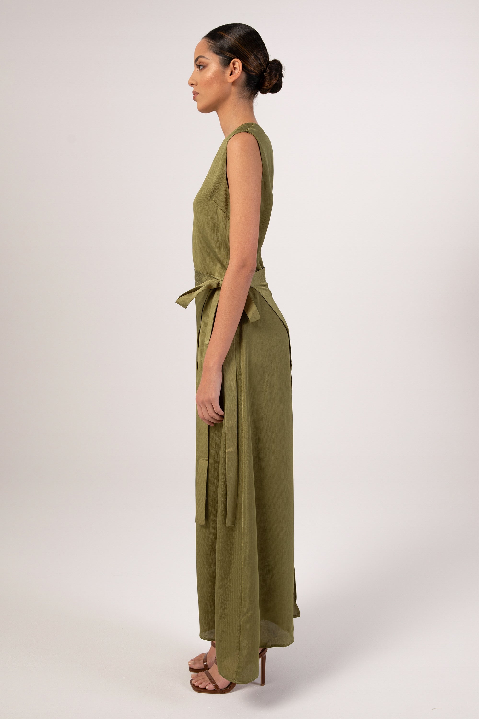 Salma Sleeveless Maxi Dress & Skirt Set - Avocado Veiled 