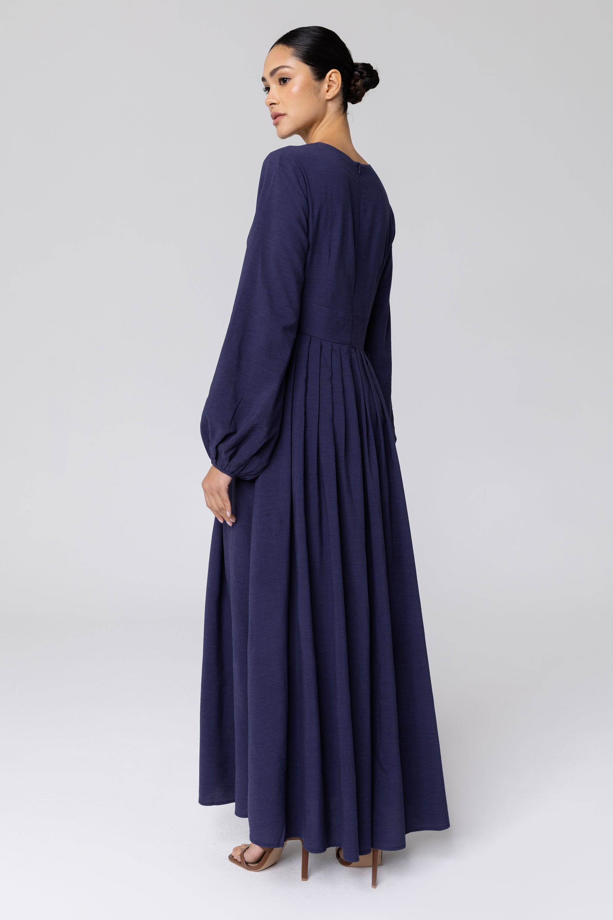 Salwa (Salma) Pleated Maxi Dress - Dark Blue Veiled Collection 