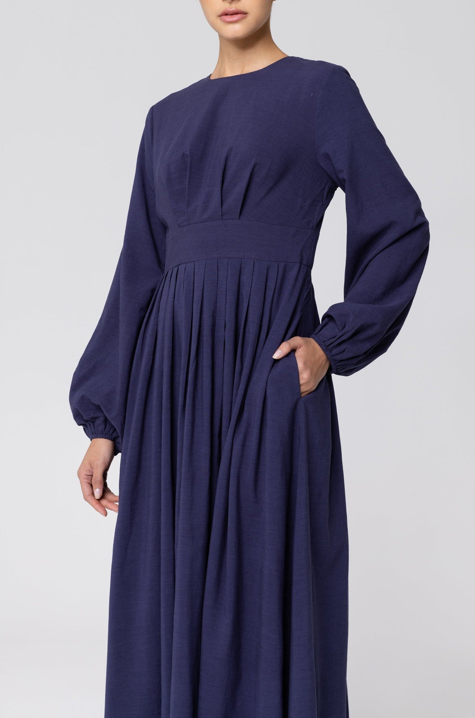 Salwa (Salma) Pleated Maxi Dress - Dark Blue Veiled Collection 