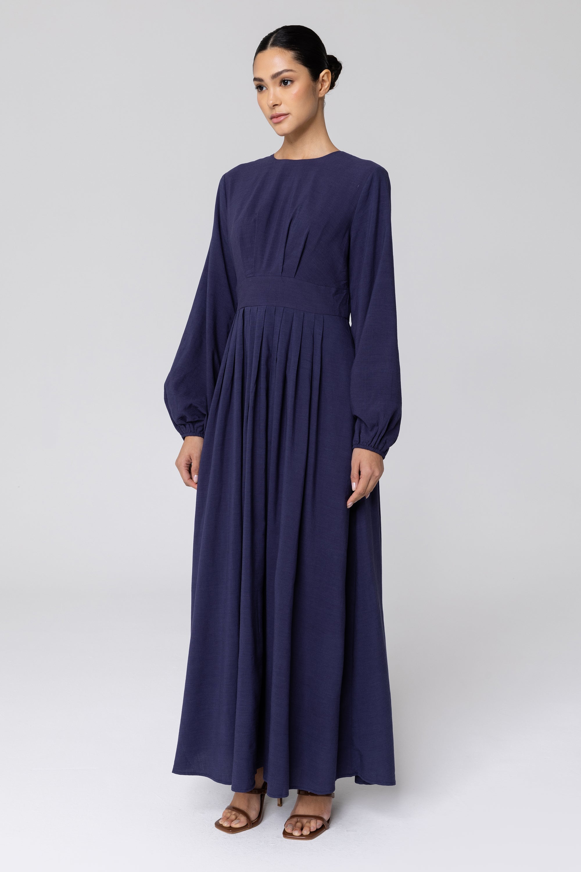 Salwa (Salma) Pleated Maxi Dress - Dark Blue Veiled Collection 