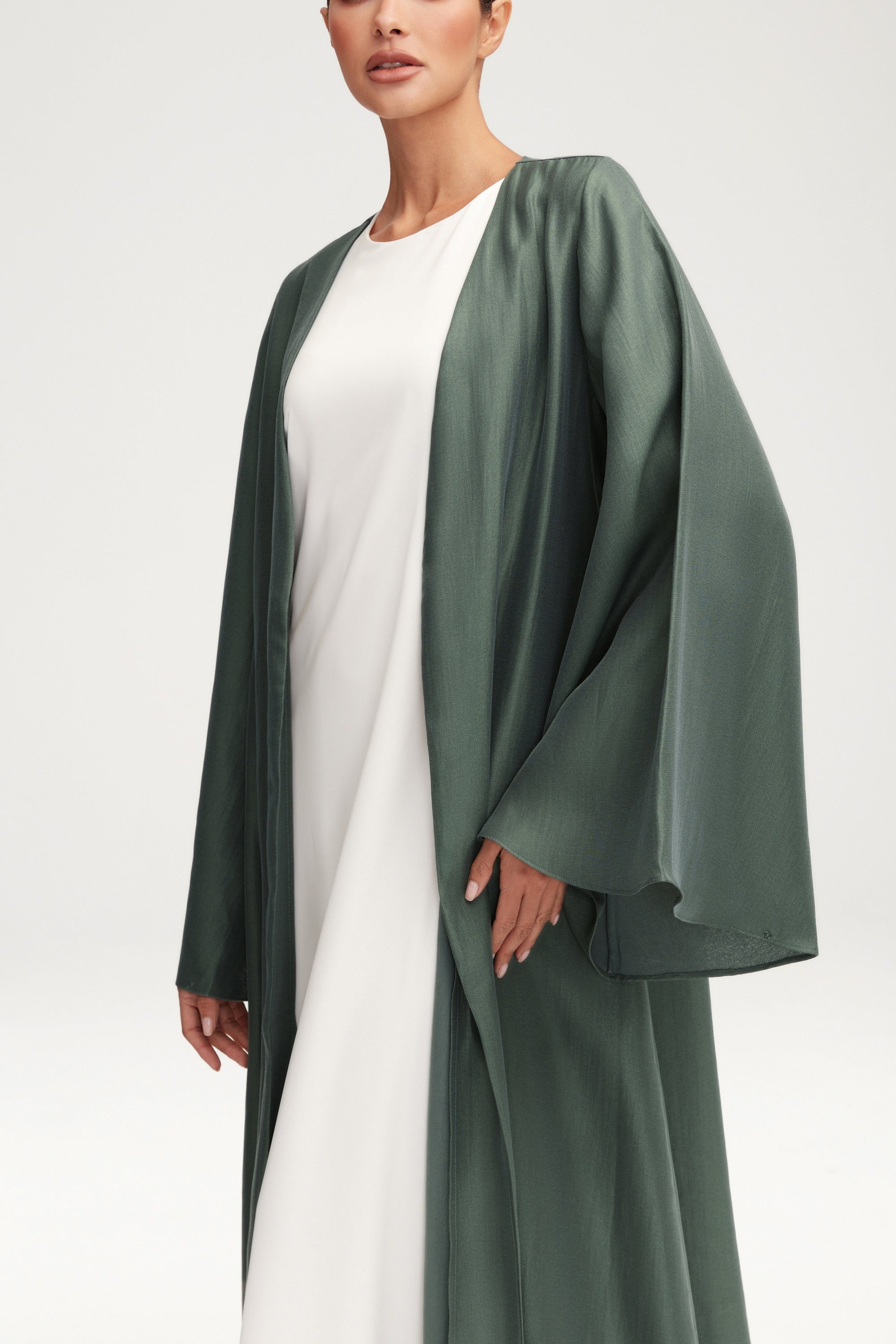 Seema Flare Sleeve Open Abaya - Dark Forest Clothing Veiled 