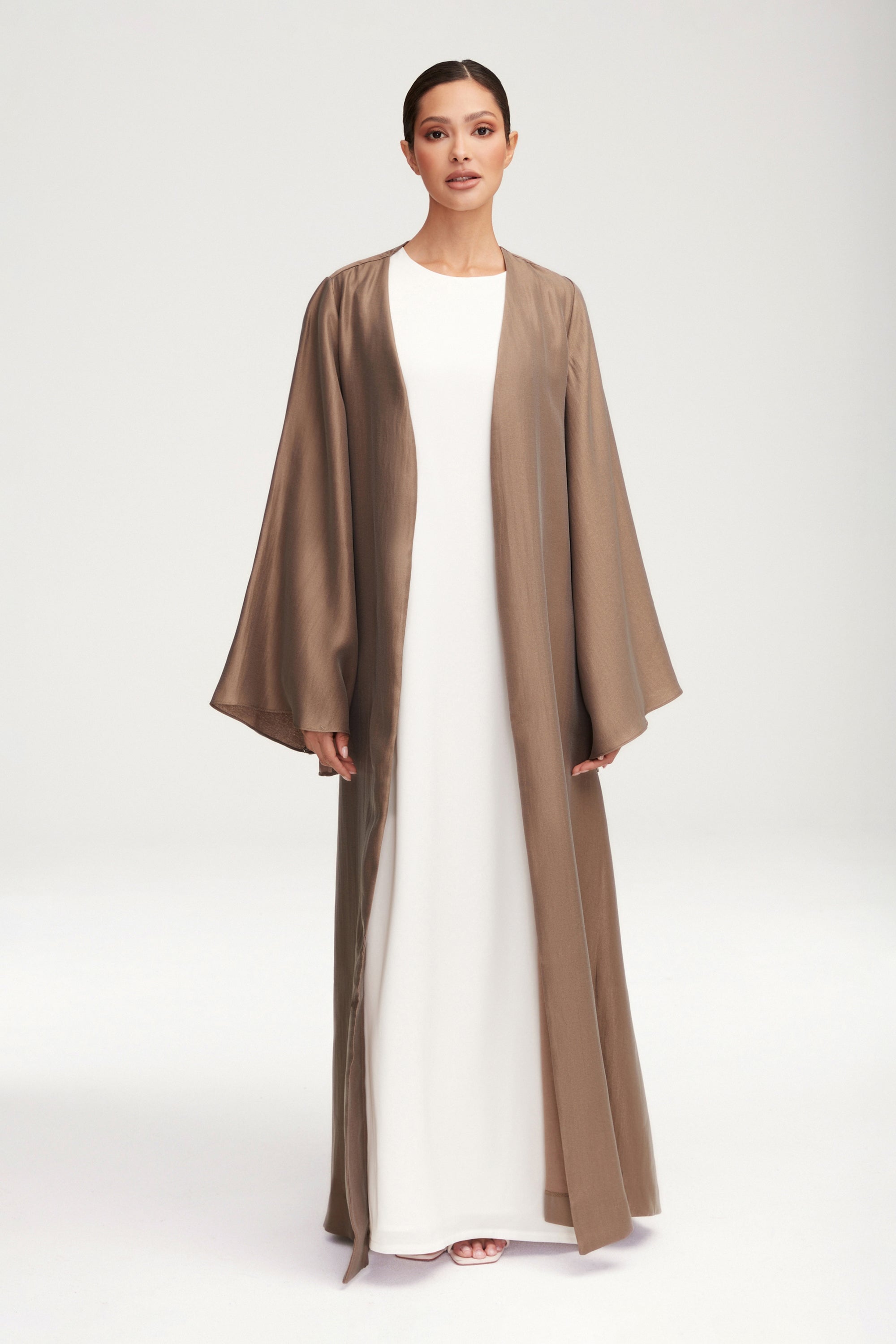 Seema Flare Sleeve Open Abaya - Taupe Clothing Veiled 