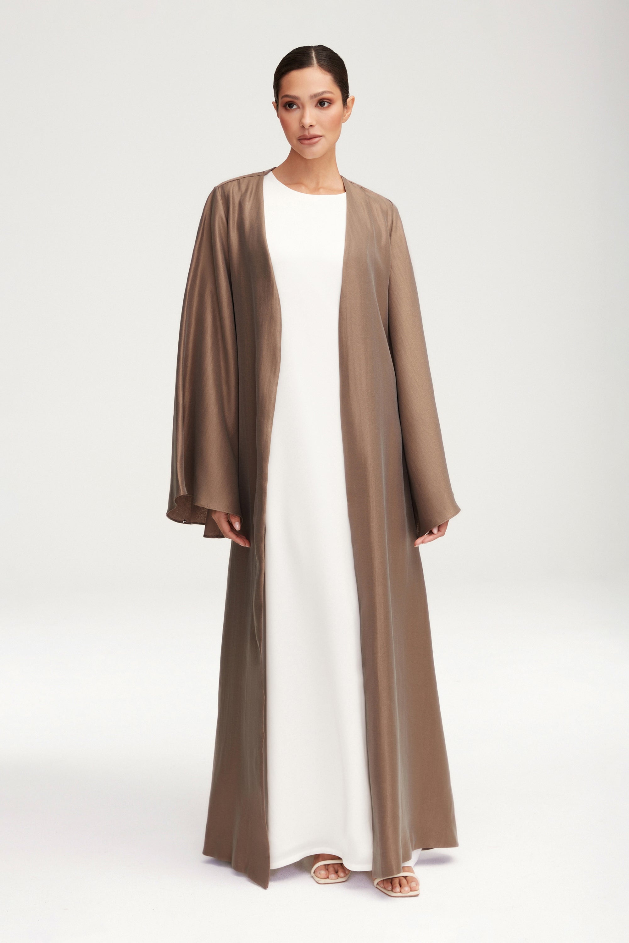 Seema Flare Sleeve Open Abaya - Taupe Clothing Veiled 