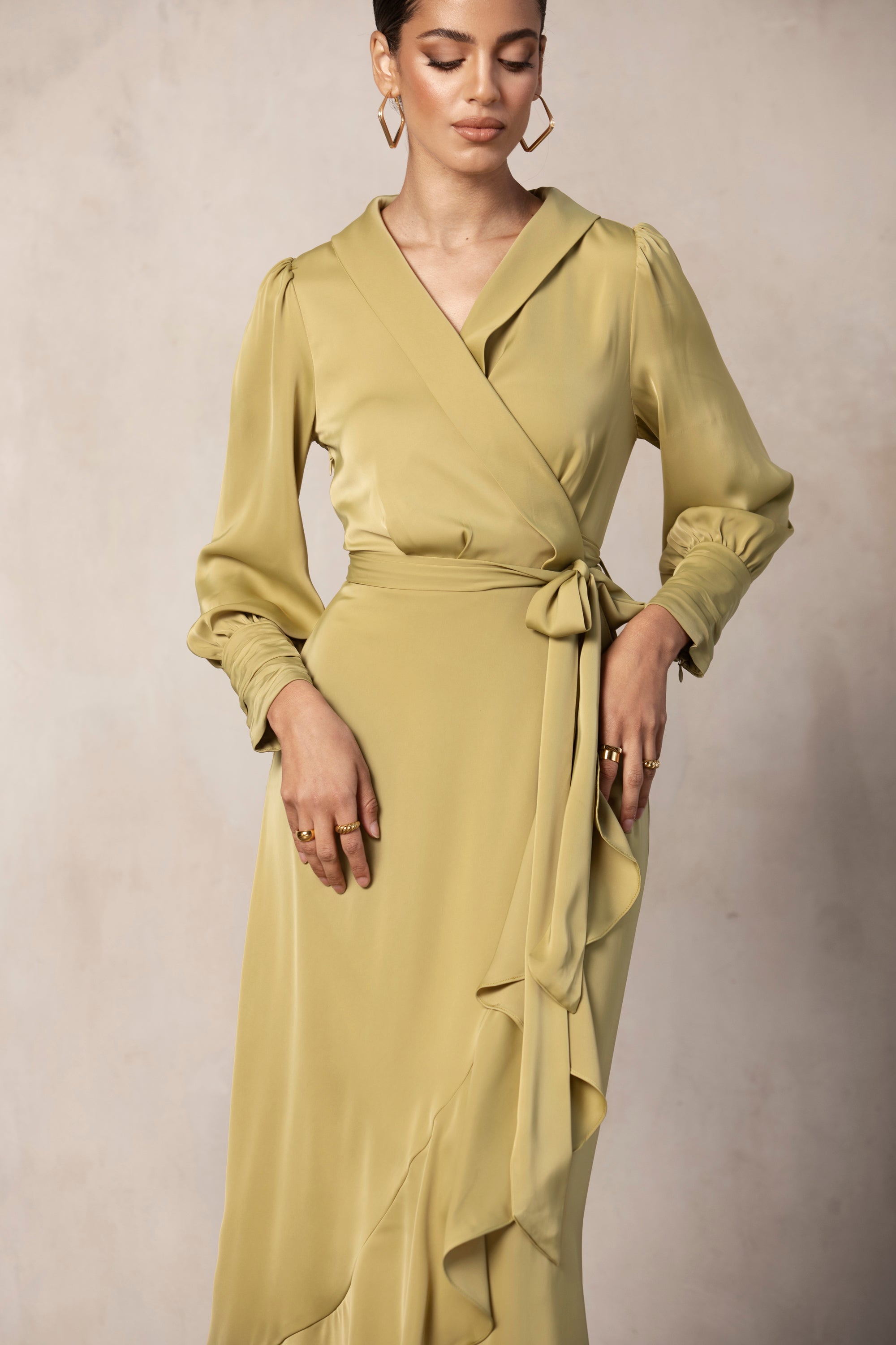 Shereen Wrap Front Satin Maxi Dress - Cypress Green Veiled Collection 