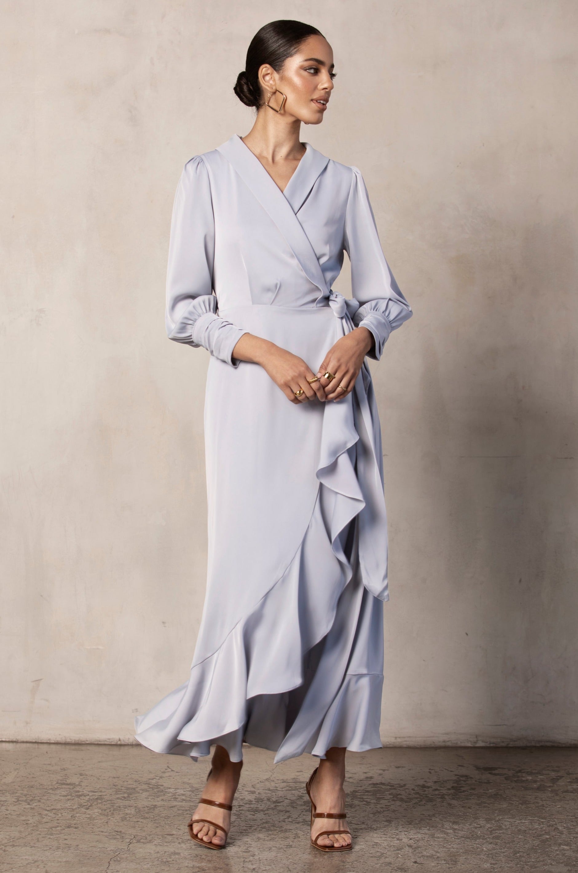 Shereen Wrap Front Satin Maxi Dress - Opal Veiled Collection 