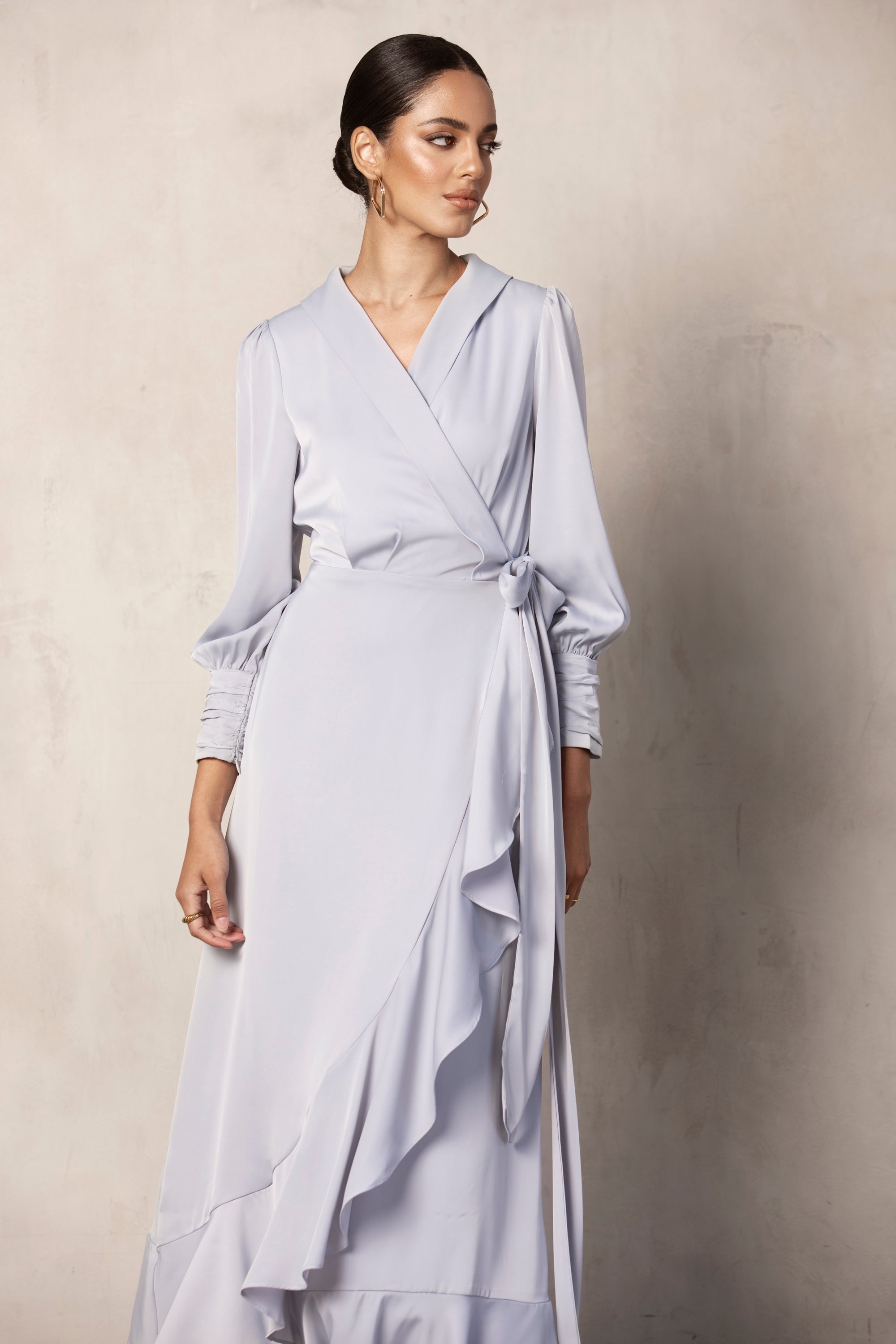 Shereen Wrap Front Satin Maxi Dress - Opal Veiled Collection 