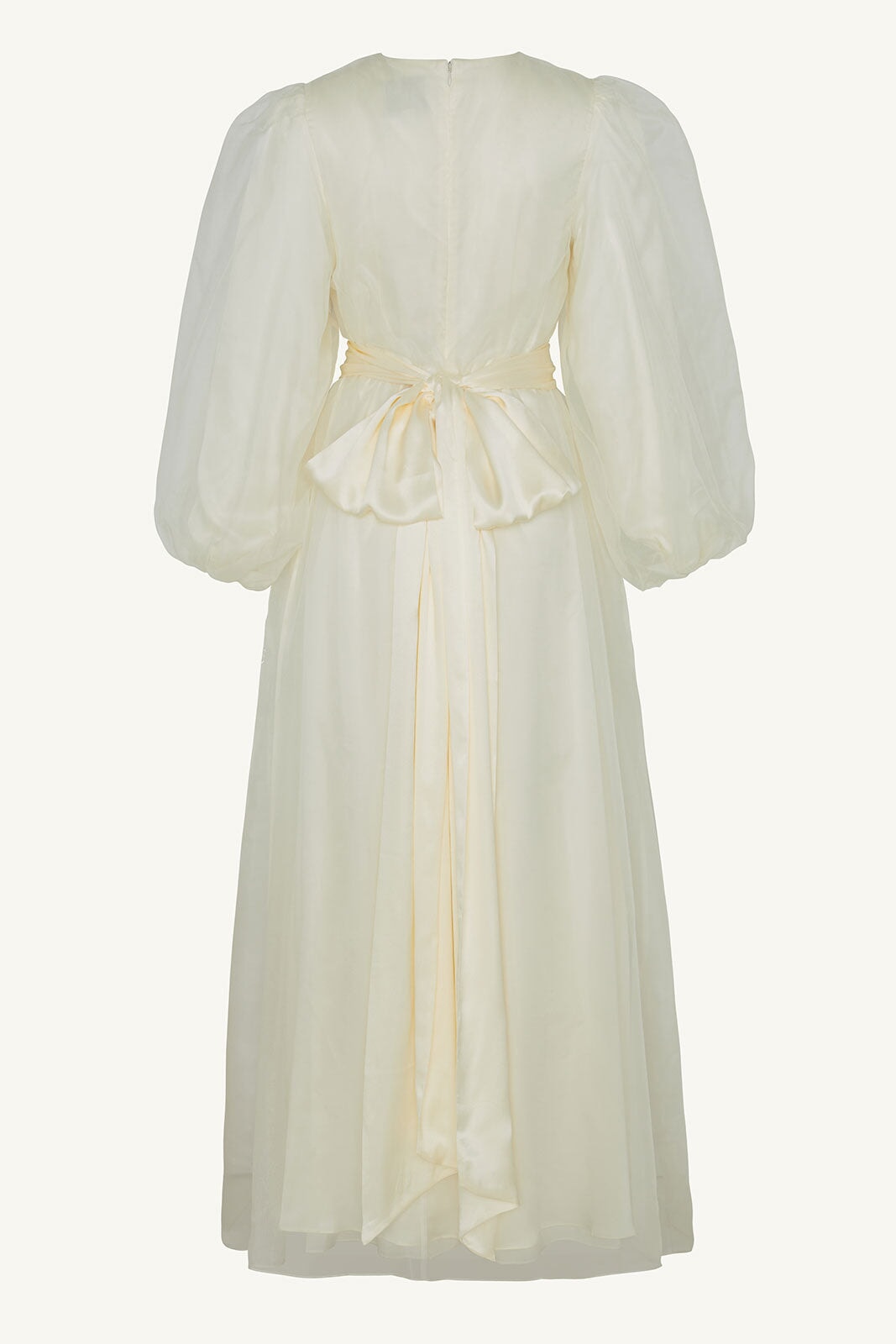 Silk Organza Balloon Sleeve A-Line Maxi Dress - Off White Clothing Veiled 