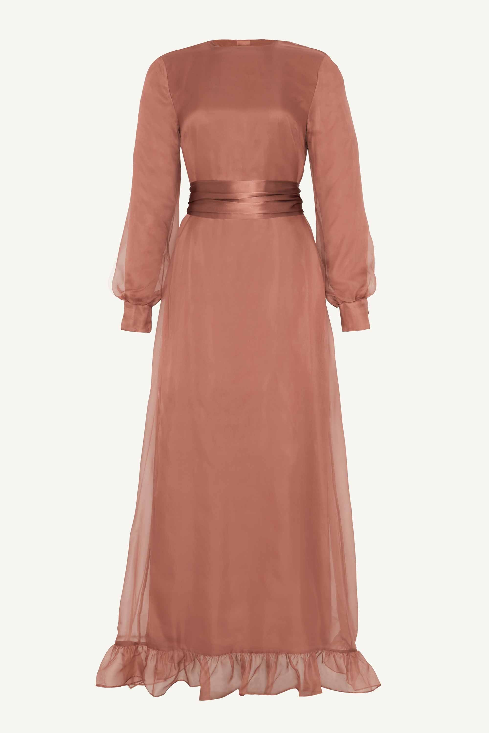 Silk Organza Ruffle Trim Maxi Dress - Cedar Wood Clothing Veiled 