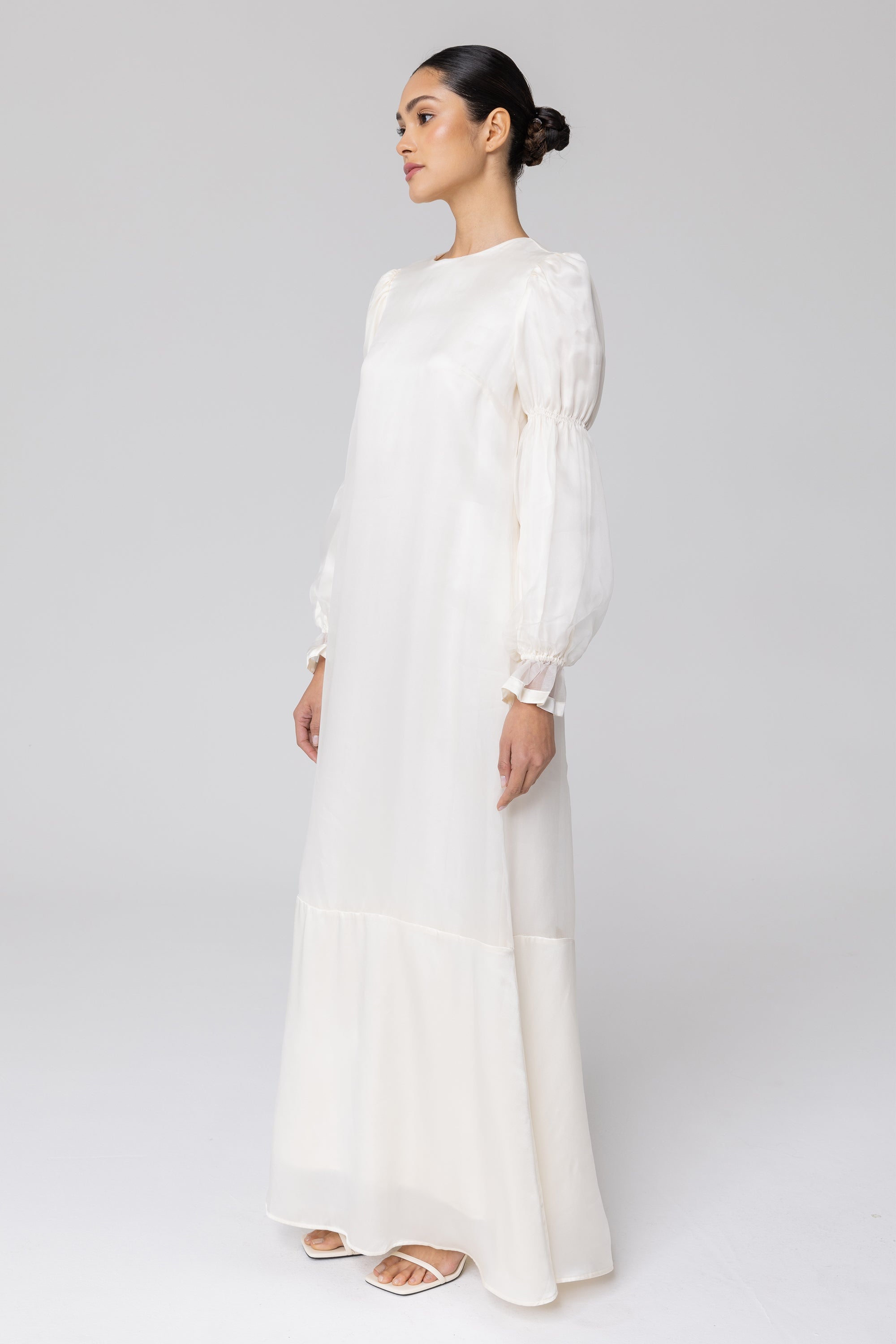 Silk Organza Satin Trim Maxi Dress - Off White Veiled Collection 