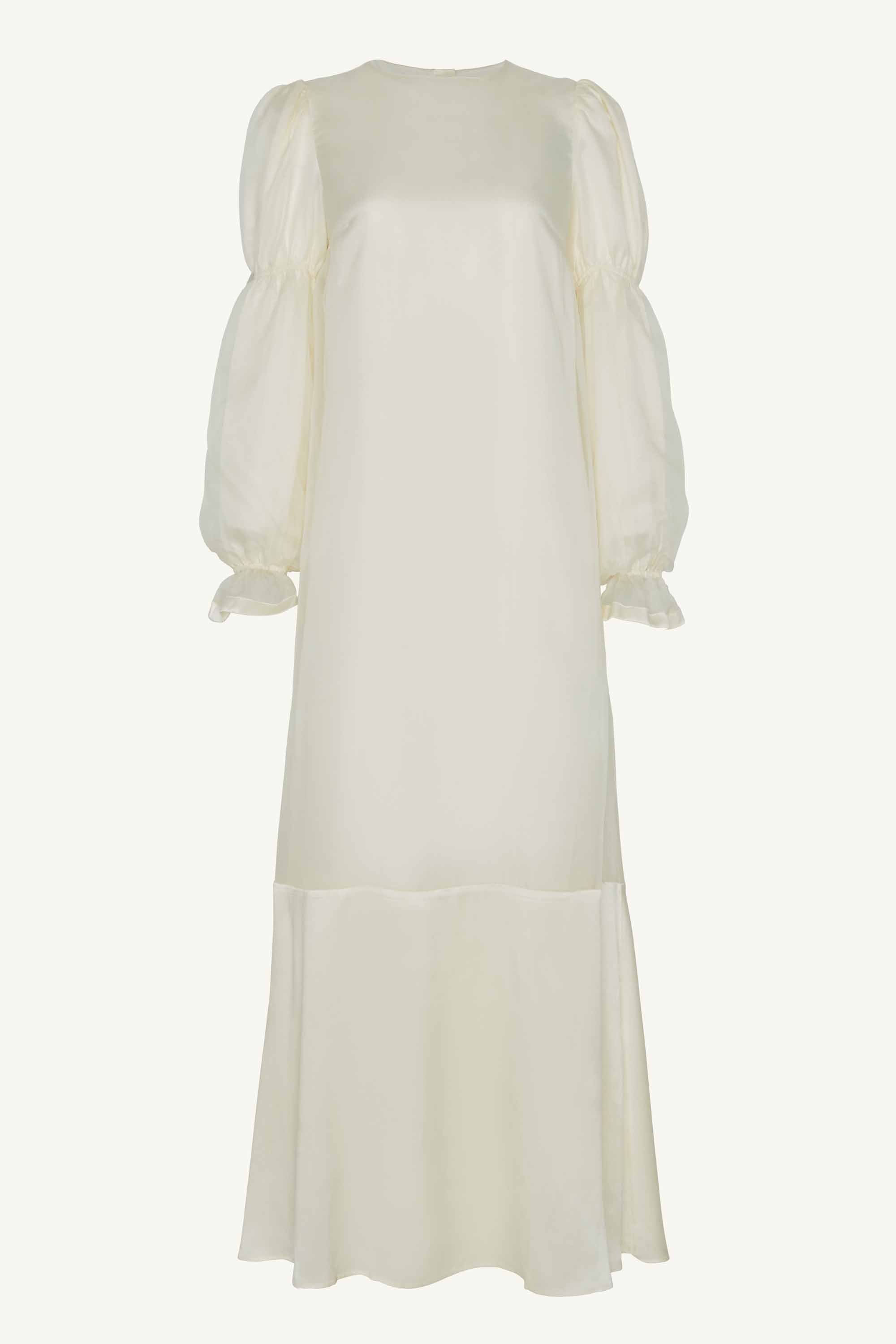 Silk Organza Satin Trim Maxi Dress - Off White Clothing Veiled 