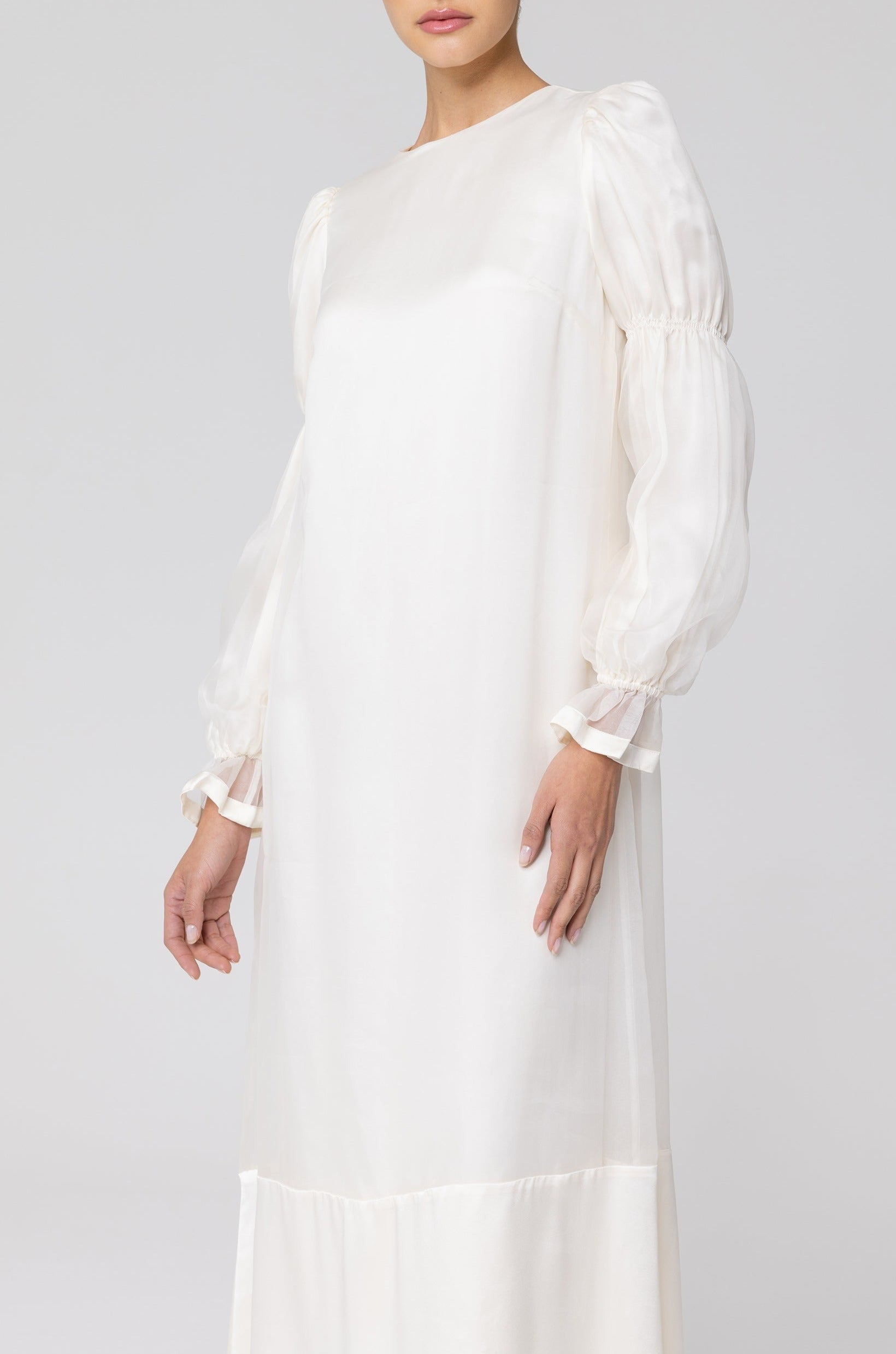 Silk Organza Satin Trim Maxi Dress - Off White Veiled Collection 